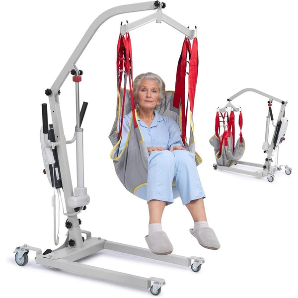 Naipo Electric Patient Lift, Full Hydraulic Body Transfer Patient Lift for Home, Adjustable Base, Carbon Steel 510lb Weight Capacity, White - NAIPO