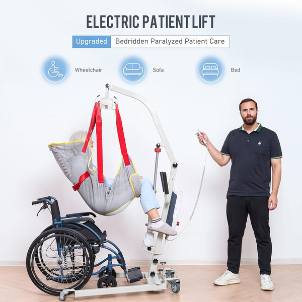 Naipo Electric Patient Lift, Full Hydraulic Body Transfer Patient Lift for Home, Adjustable Base, Carbon Steel 510lb Weight Capacity, White - NAIPO