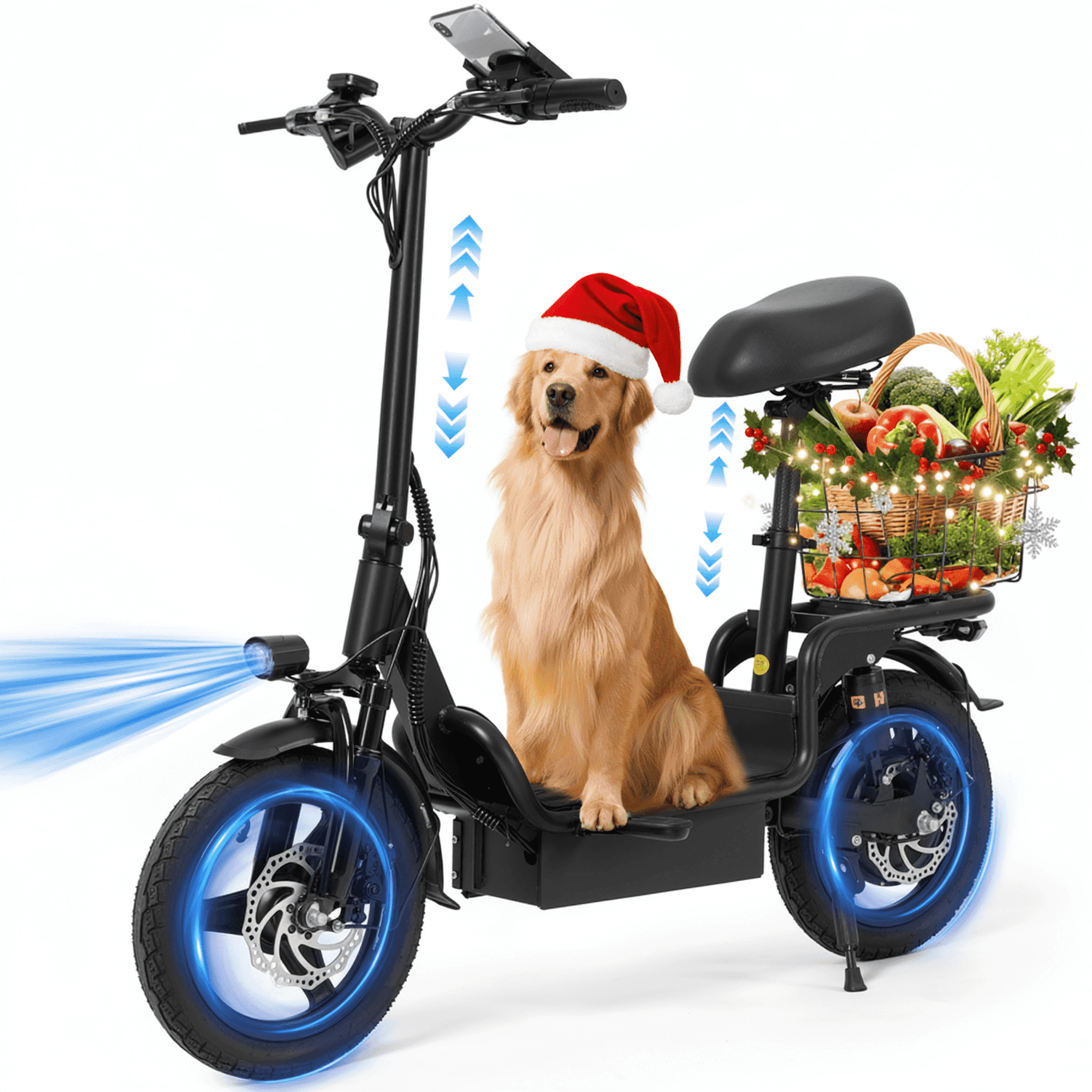 NAIPO Electric Scooter for Adults with Seat,Peak 480W Motor, 20MPH &22 Miles Max Range, 14 inch Commuter Foldable Electric Scooter with Basket, Black - NAIPO