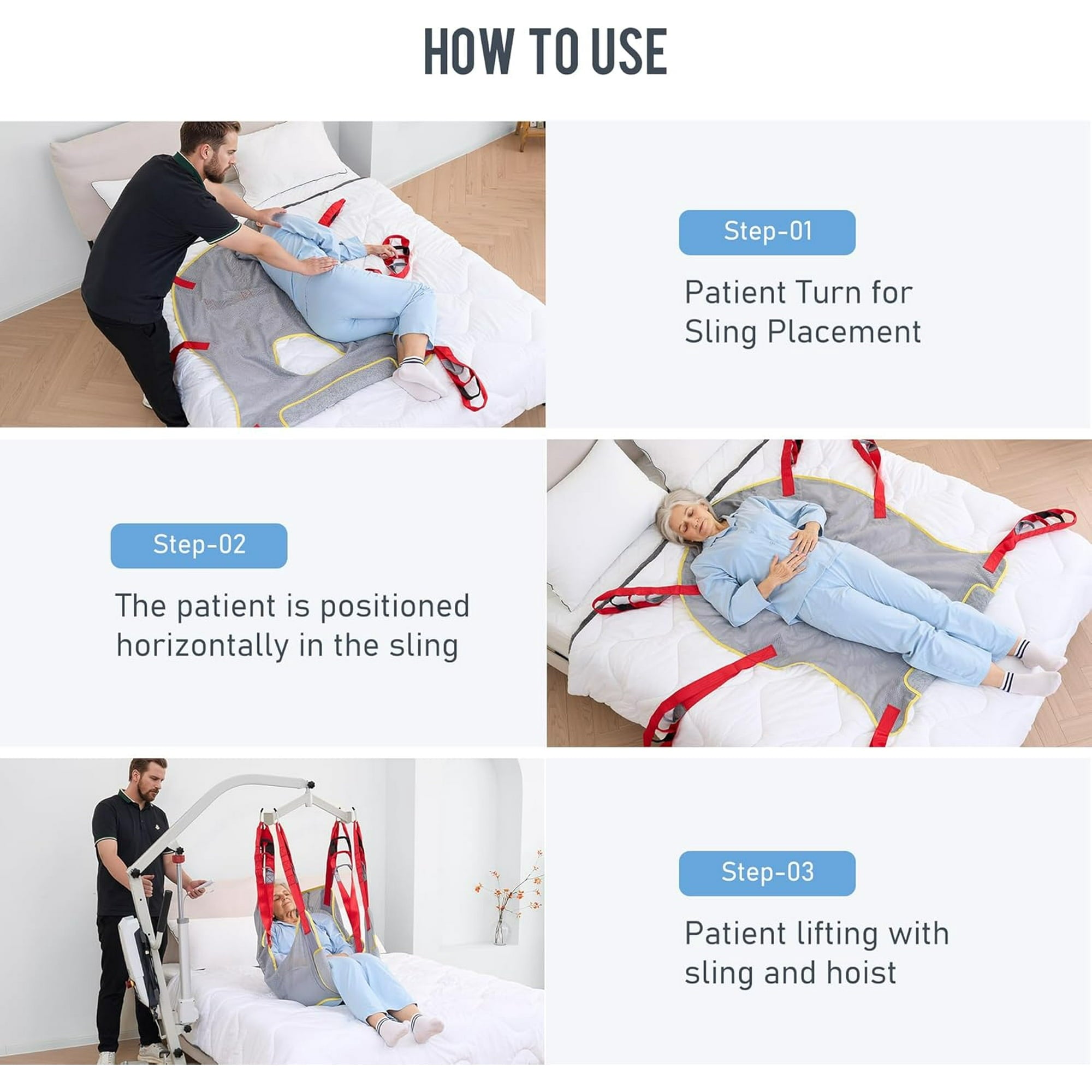 Naipo Electric Transfer Patient Lift, Medical Carbon Steel Body Transfer Lift w/Sling for Seniors, Bed & Chair Use, 510lb Weight Capacity, White - NAIPO