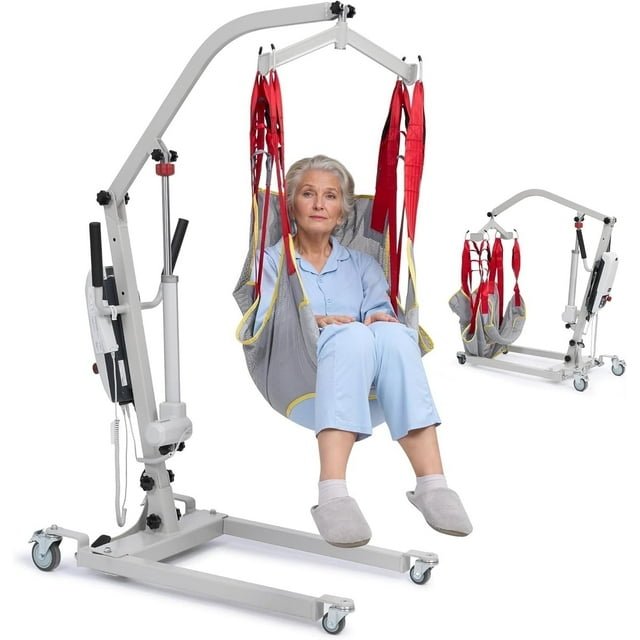 Naipo Electric Transfer Patient Lift, Medical Carbon Steel Body Transfer Lift w/Sling for Seniors, Bed & Chair Use, 510lb Weight Capacity, White - NAIPO