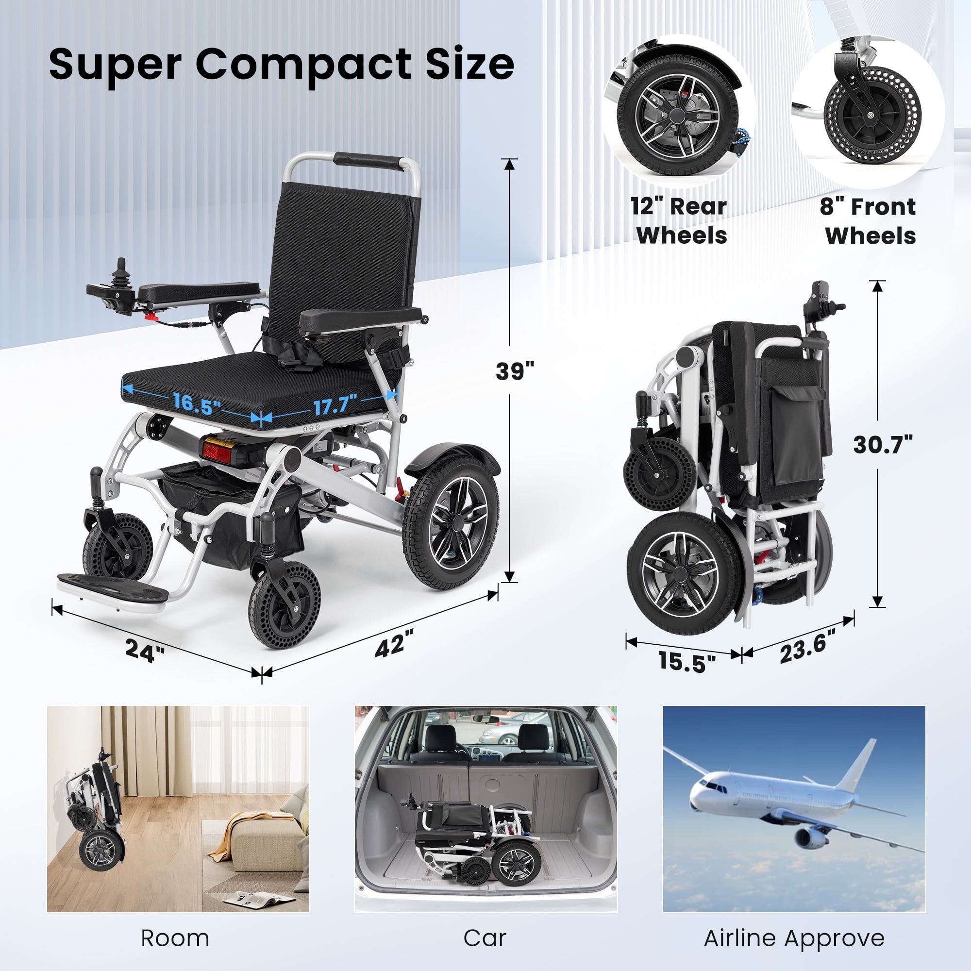 Naipo Electric Wheelchairs for Adults, 400W Dual Motors 20 Miles Travel Range Motorized Wheelchairs All Terrain - NAIPO