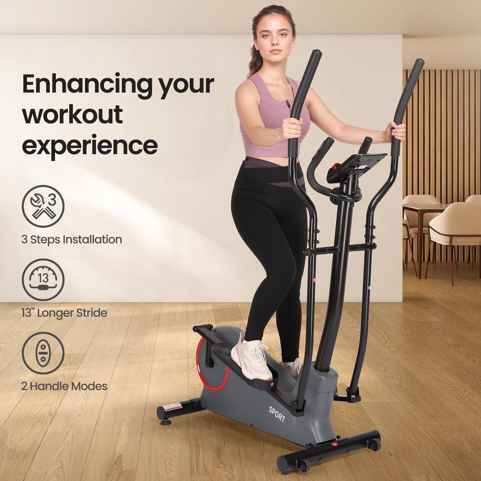 Naipo Elliptical Machine with 8 Resistance Levels 2 Handle Modes Elliptical for Home Fitness Beginners Lose Weight - NAIPO