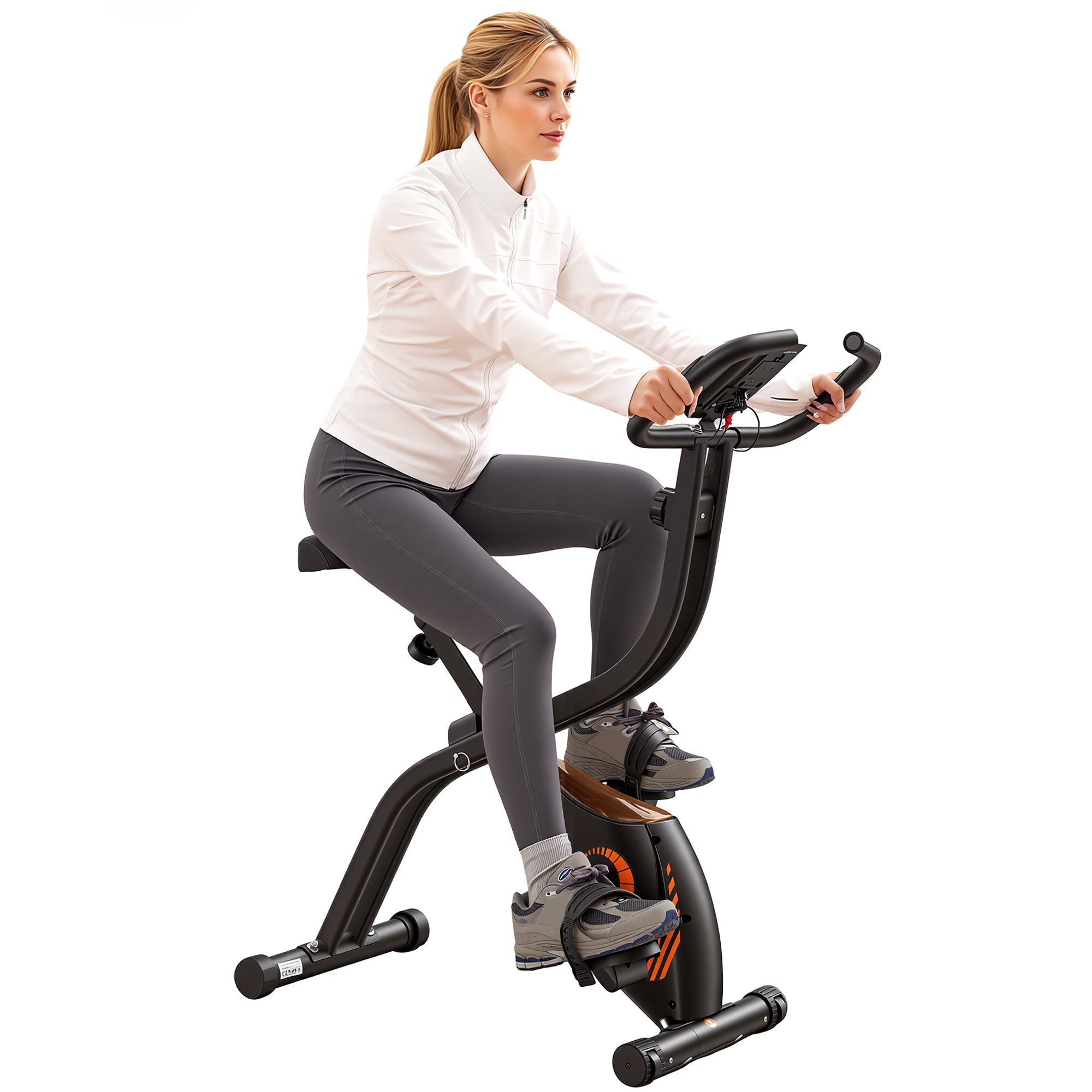 Naipo Exercise Bike Indoor 16 Level Magnetic Resistance Folding Stationary Bike with 265lbs Capacity Adjustable Seat Height Orange Color for Space Saving Home Use - NAIPO