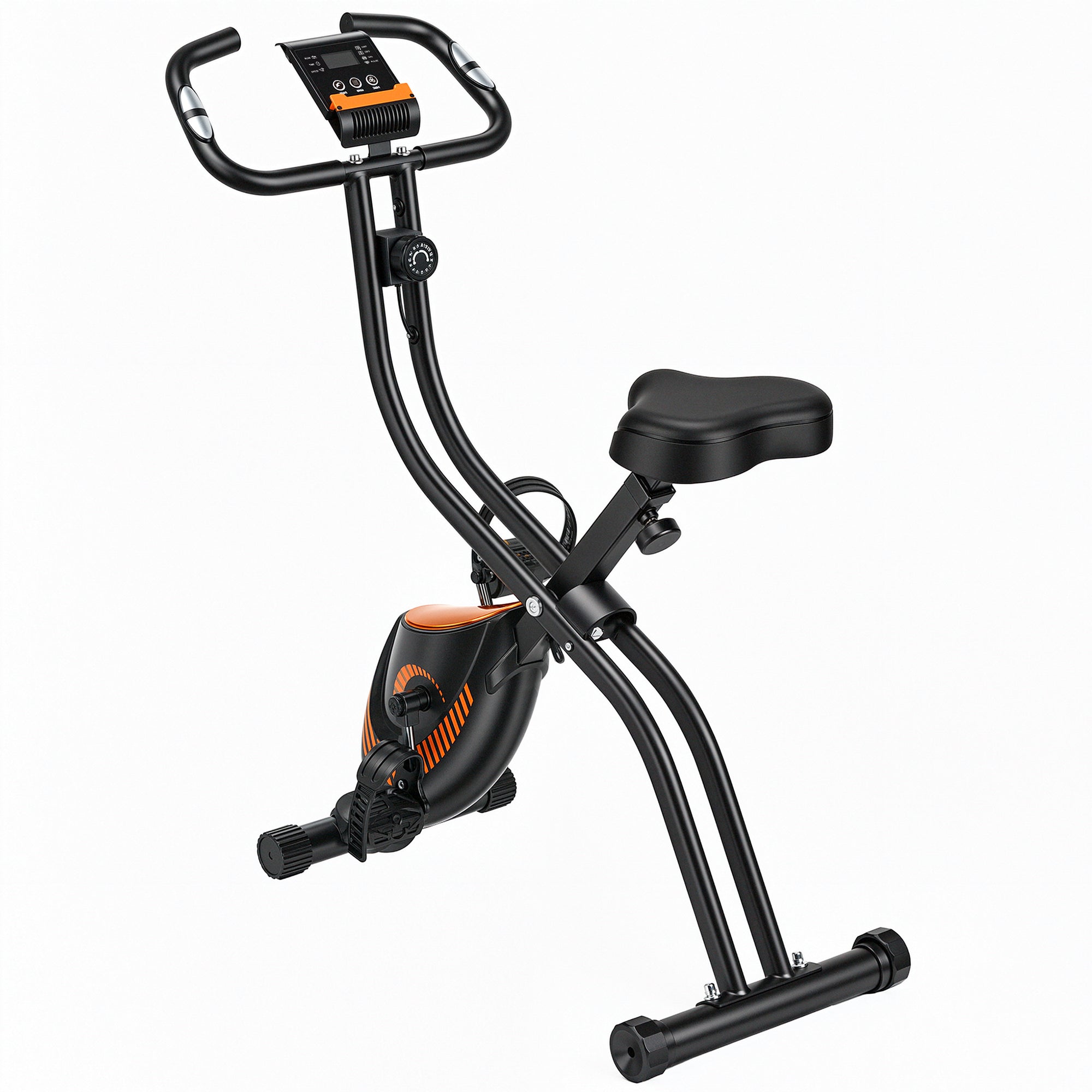 Naipo Exercise Bike Indoor 16 Level Magnetic Resistance Folding Stationary Bike with 265lbs Capacity Adjustable Seat Height Orange Color for Space Saving Home Use - NAIPO