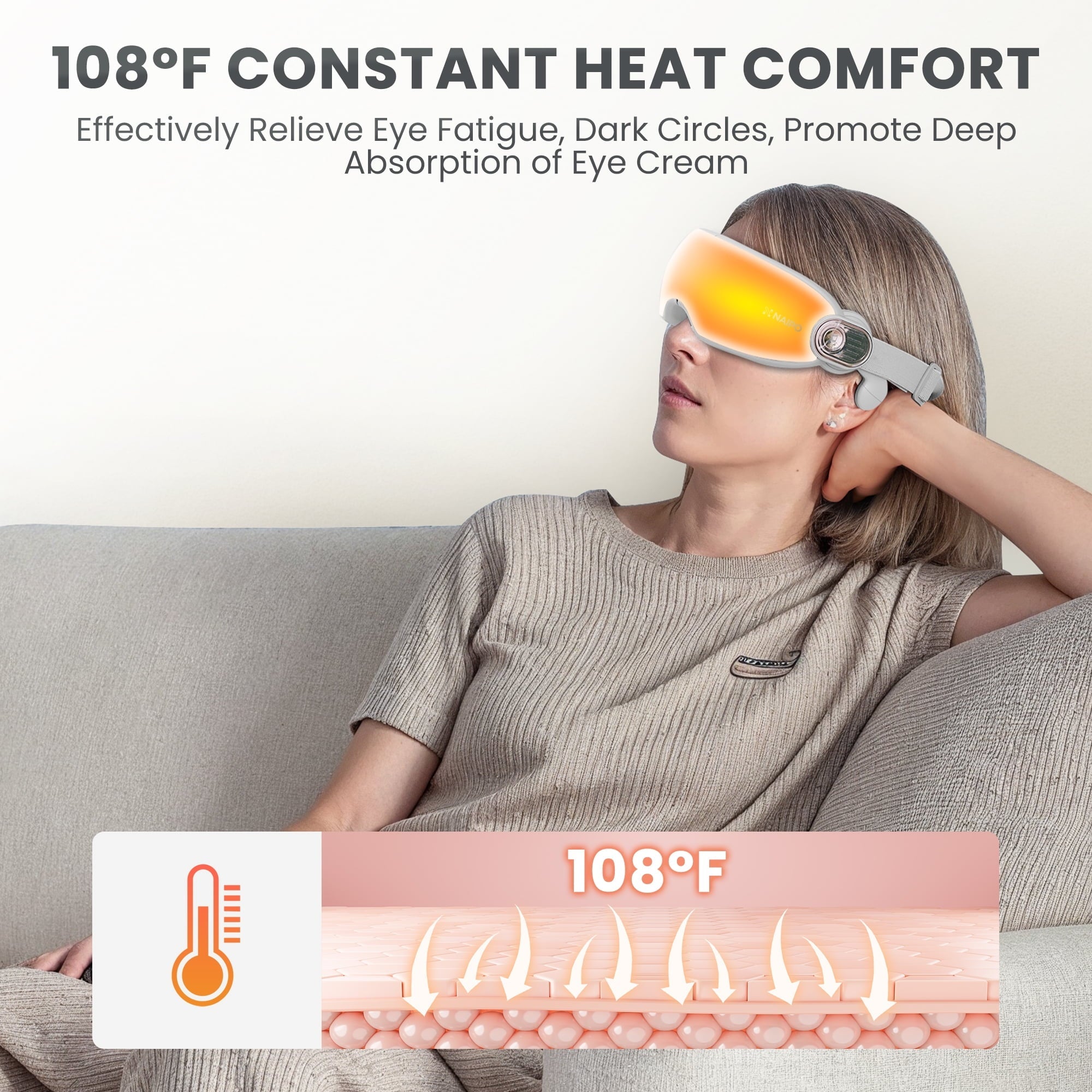 Naipo Eye Massager with Heat & Bluetooth Music,4 Massage Modes & 3D Ergonomic Design for Strain Relief, Reduce Eye Strain, Father's Day Birthday Gifts for Dad & Mom - NAIPO