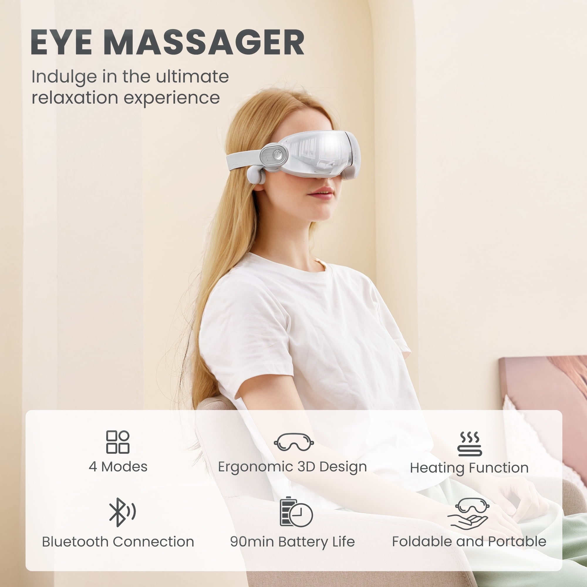 Naipo Eye Massager with Heat & Bluetooth Music,4 Massage Modes & 3D Ergonomic Design for Strain Relief, Reduce Eye Strain, Father's Day Birthday Gifts for Dad & Mom - NAIPO