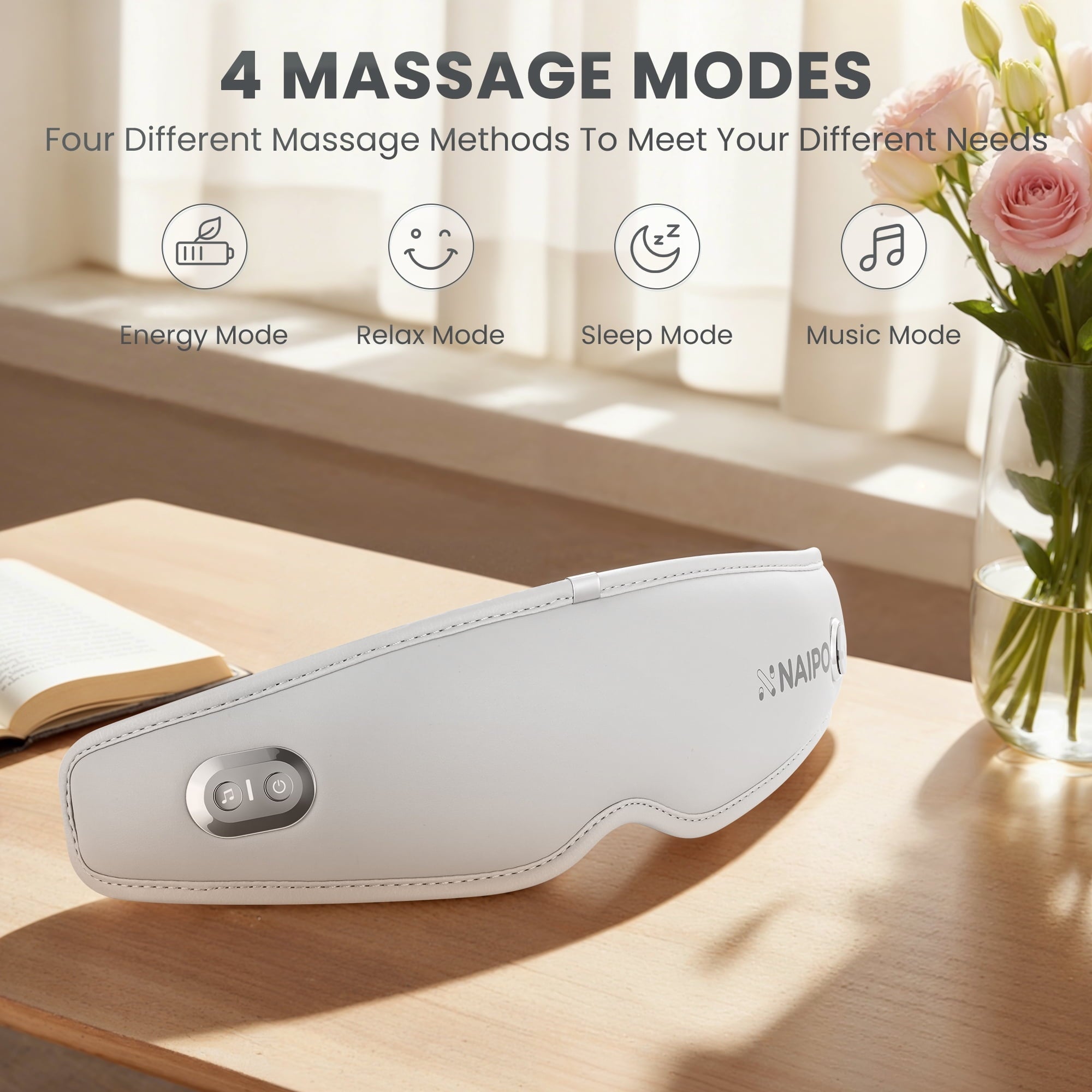 Naipo Eye Massager with Heat & Bone Conduction Audio, 3D Lightweight Eye Mask for Relieve Migraines, Birthday Gifts for Women - NAIPO