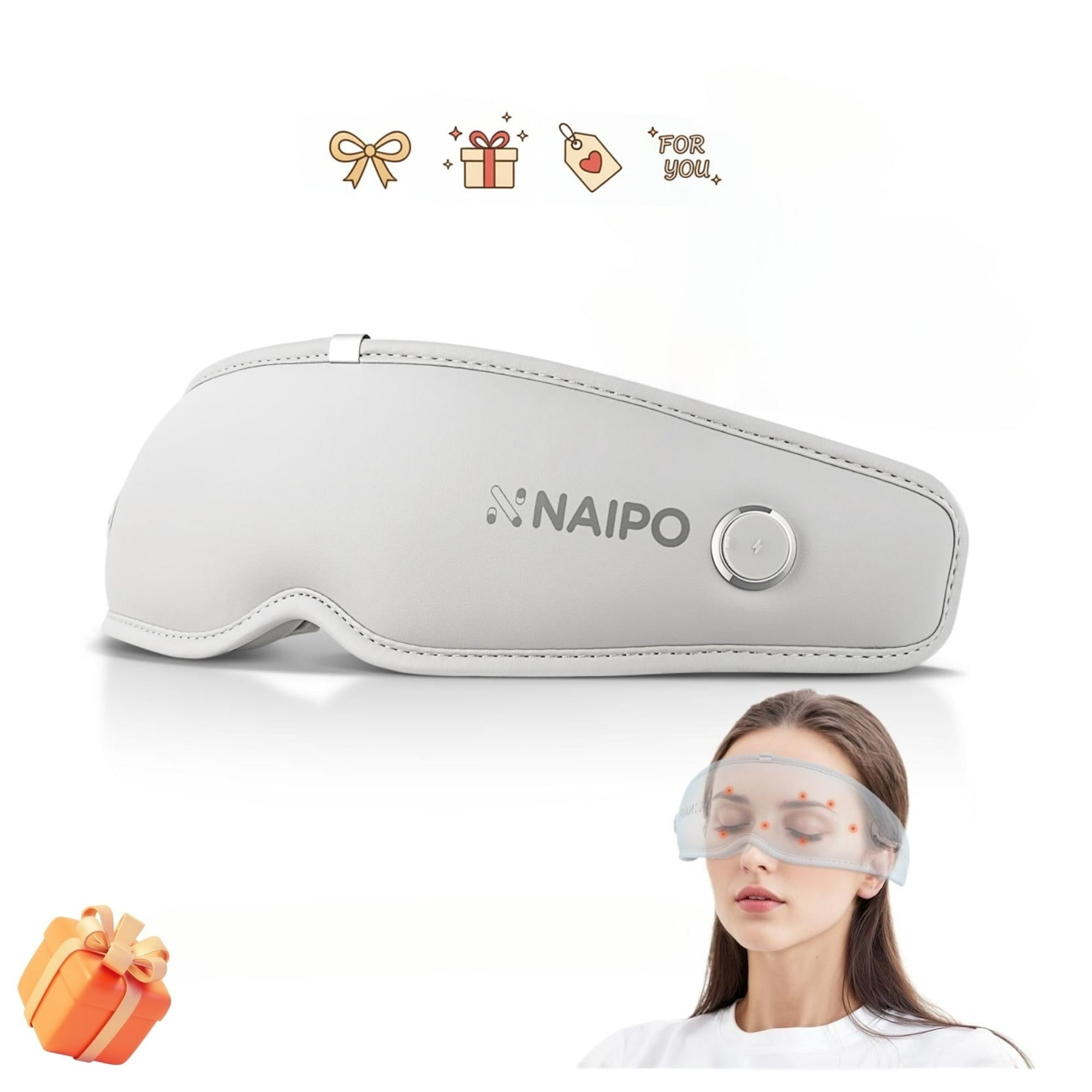 Naipo Eye Massager with Heat & Bone Conduction Audio, 3D Lightweight Eye Mask for Relieve Migraines, Birthday Gifts for Women - NAIPO