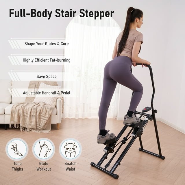 Naipo Foldable Stair Stepper Adjustable Armrests & Pedals, 2 Incline Modes Steppers for Exercise with LCD Display, Full - Body Workout Vertical Climber Exercise Equipment for Home Gym - NAIPO