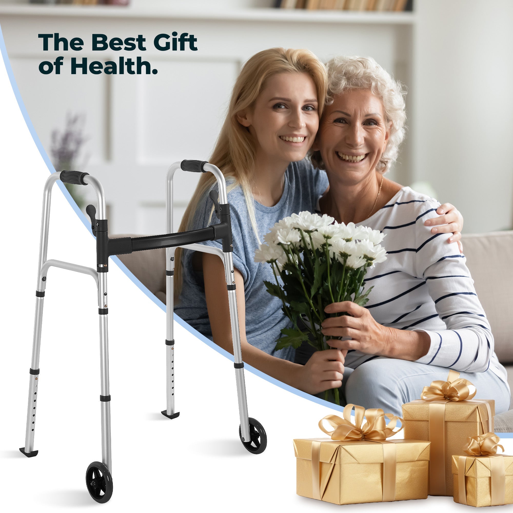 Naipo Folding Walkers for Seniors,Lightweight Mobility Walker with Trigger Release and Glide Skis,Silver - NAIPO
