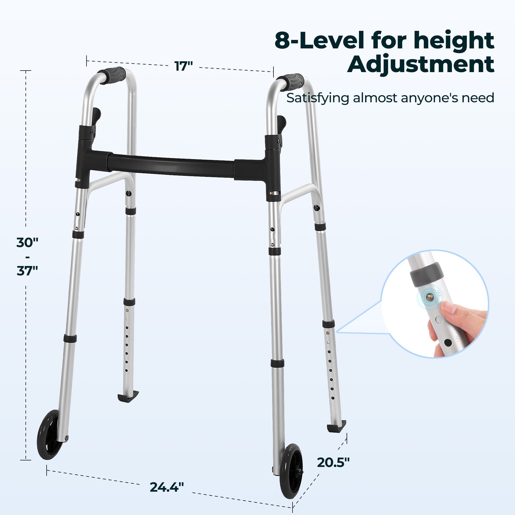 Naipo Folding Walkers for Seniors,Lightweight Mobility Walker with Trigger Release and Glide Skis,Silver - NAIPO