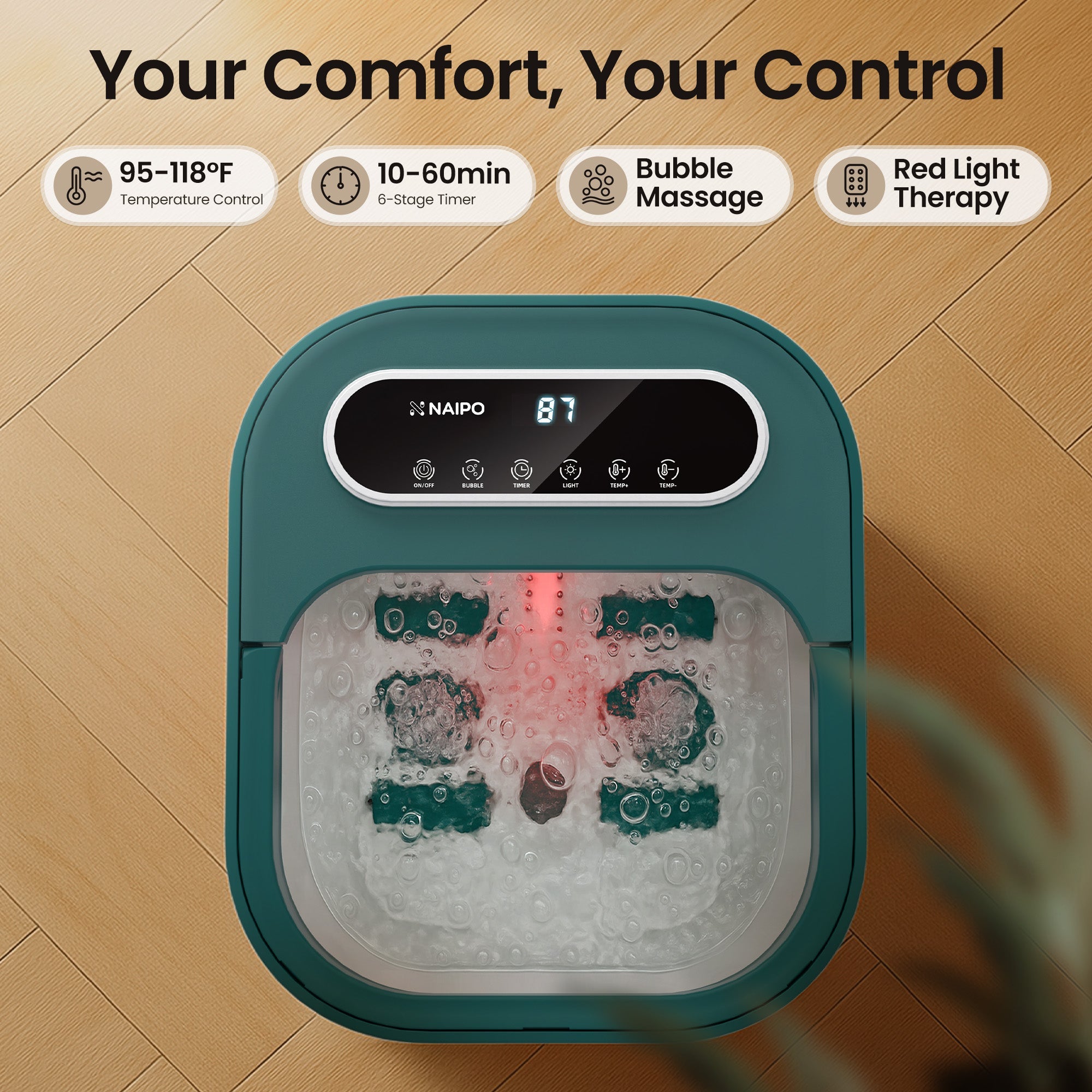 NAIPO FS - FM015 Collapsible Foot Spa with Heated Bubble Roller - Christmas Gift for Him/Her - NAIPO