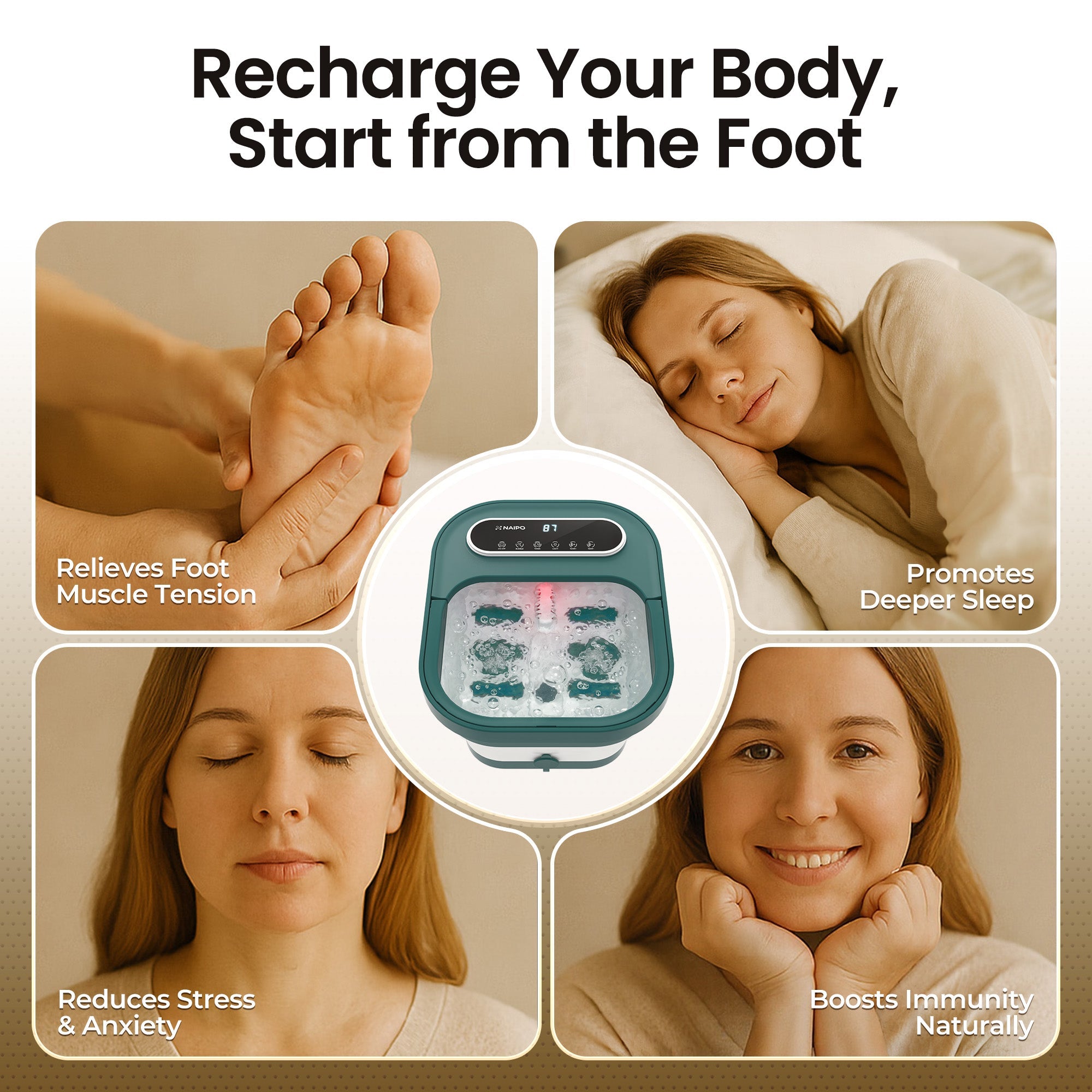 NAIPO FS - FM015 Collapsible Foot Spa with Heated Bubble Roller - Christmas Gift for Him/Her - NAIPO