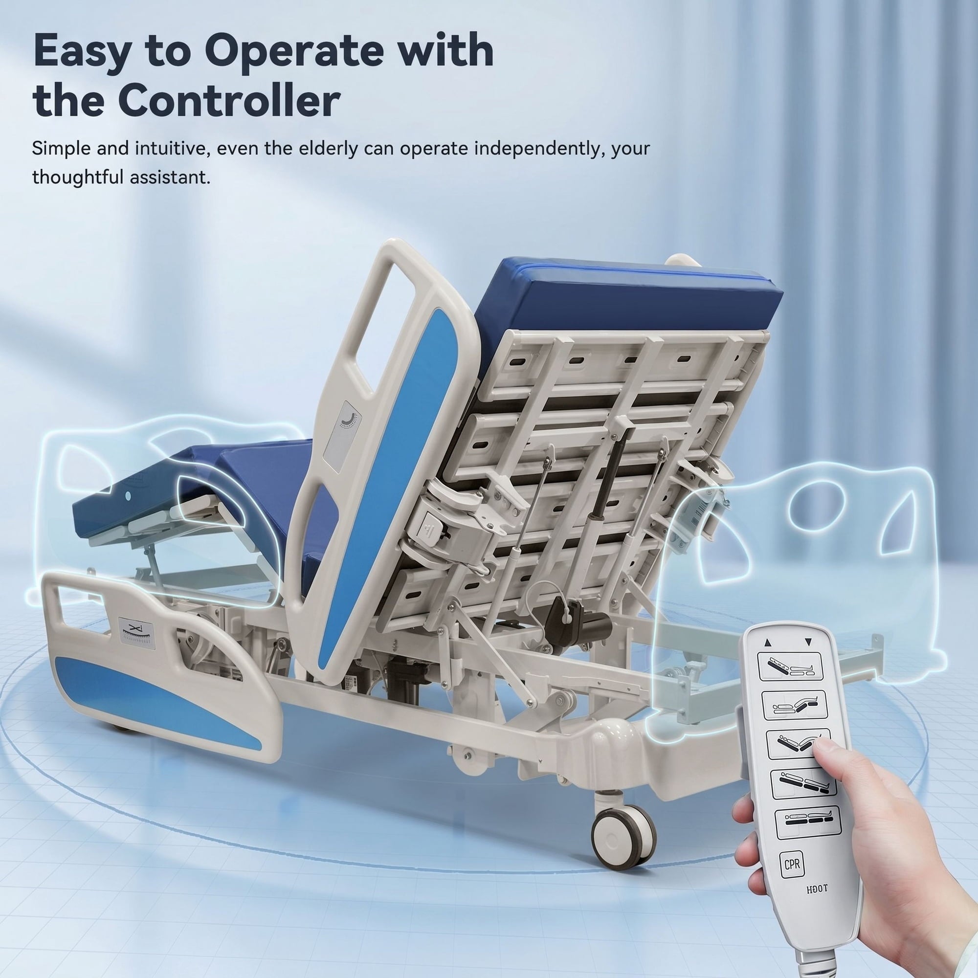 Naipo Hospital Bed 5 Functions Electric ICU Bed with Mattress, IV Pole and Remote Control for Home and Hospital Use - NAIPO
