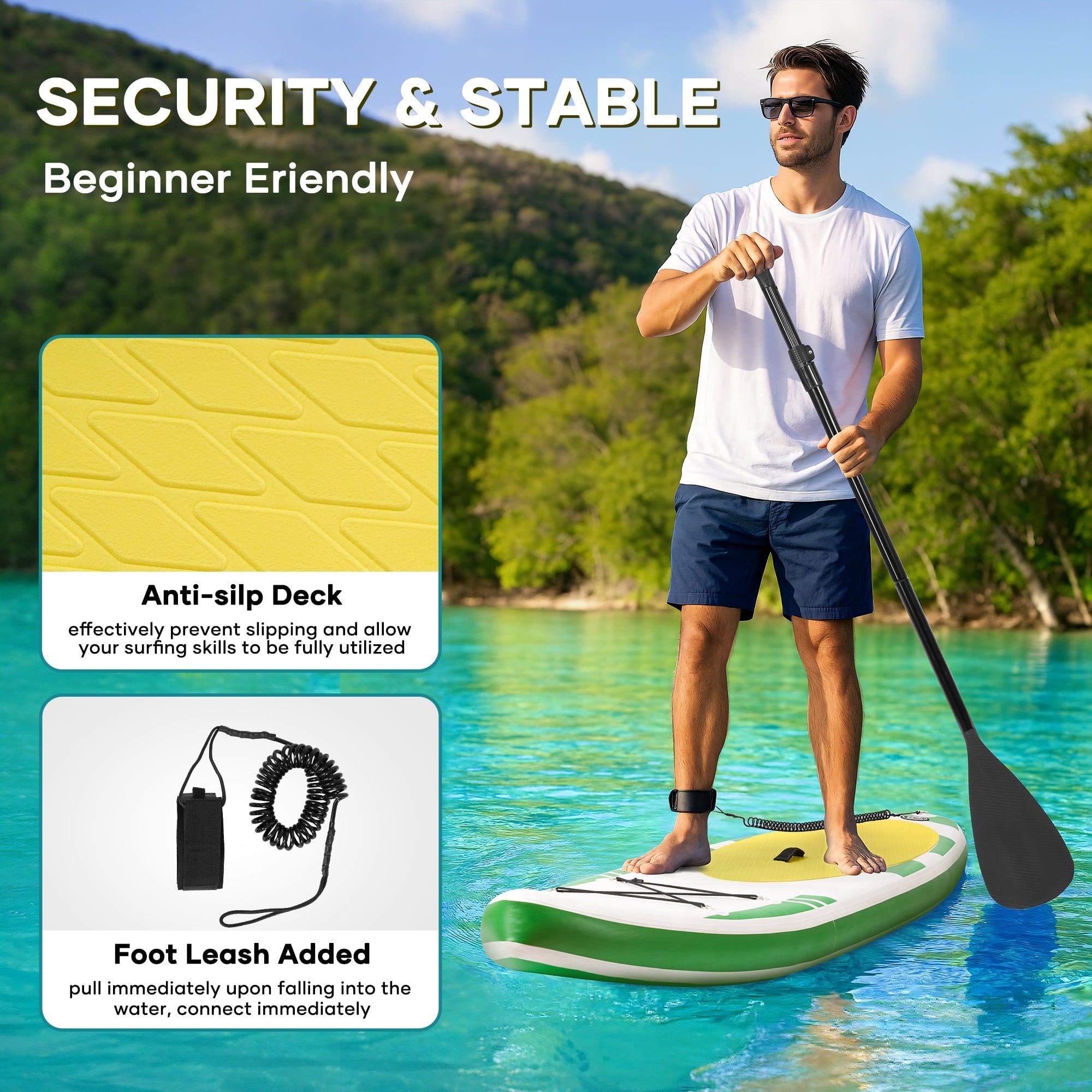 Naipo Inflatable Stand Up Paddle Board 10FT Paddle Board with Fast Pumping Carry Bag Versatile for Most Users Avocado Green - NAIPO