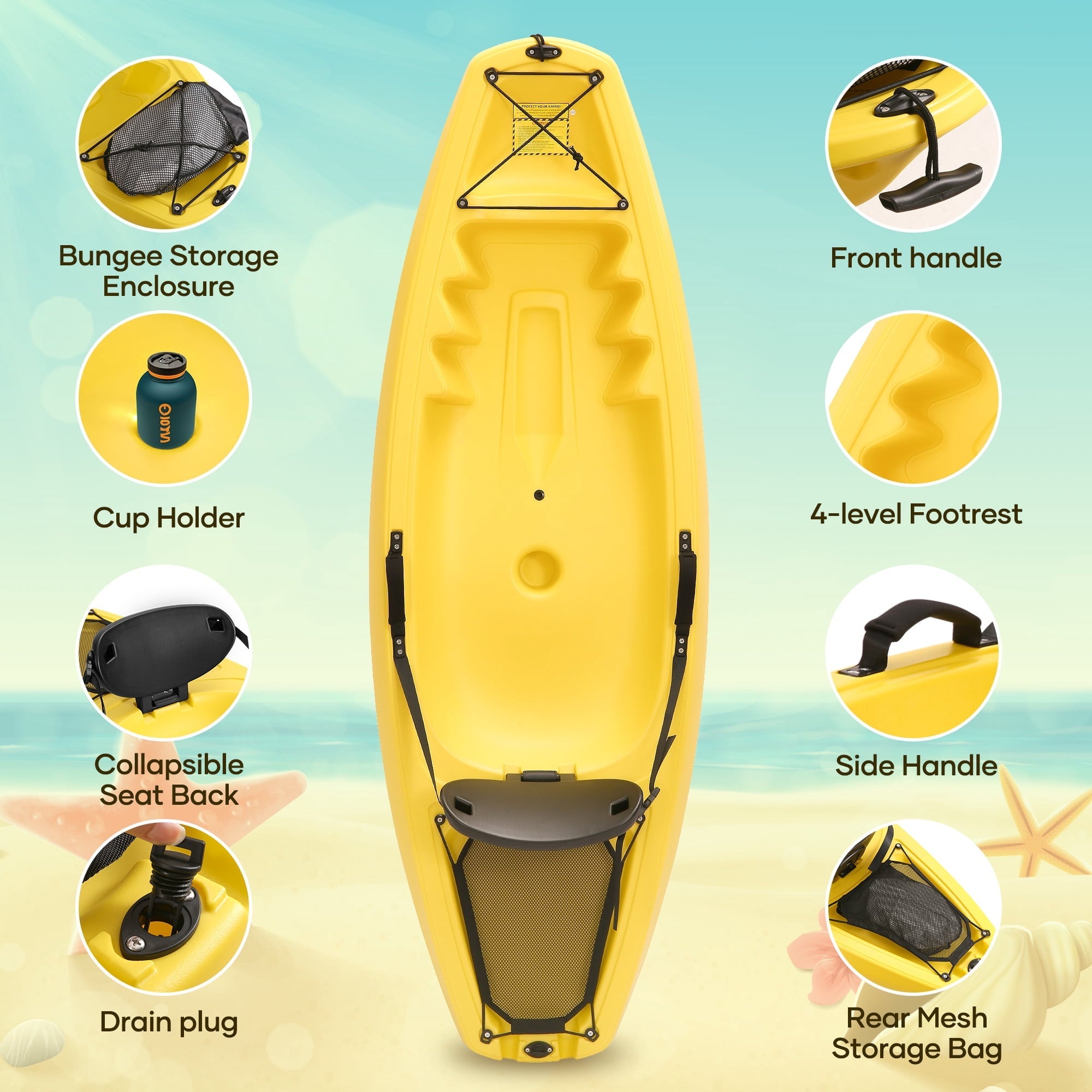 Naipo Kayak with paddle 6.5FT Kayak 4-Level Footrest Sit On Top for Youth KId to Teen Up to 121lbs - NAIPO