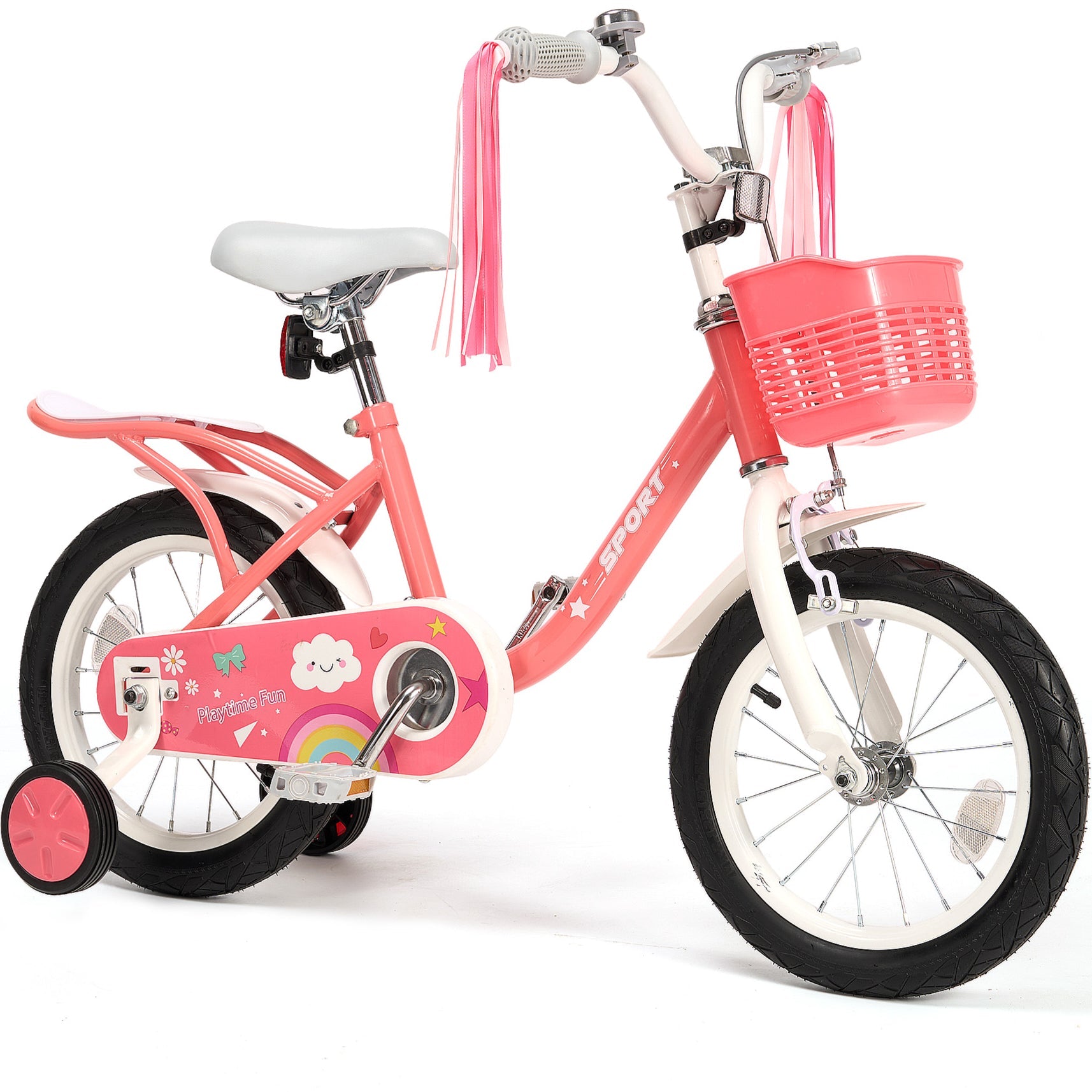 Naipo Kids Bike 18Inch Girls Bike for 3 - 10 Years Old Girls Boys, Princess Bicycle, Toddler Bike Height 45" - 54" With Kickstand Training Wheels Lightweight Frame for Easy Riding Handbrake Streamer Basket Included, Pink - NAIPO