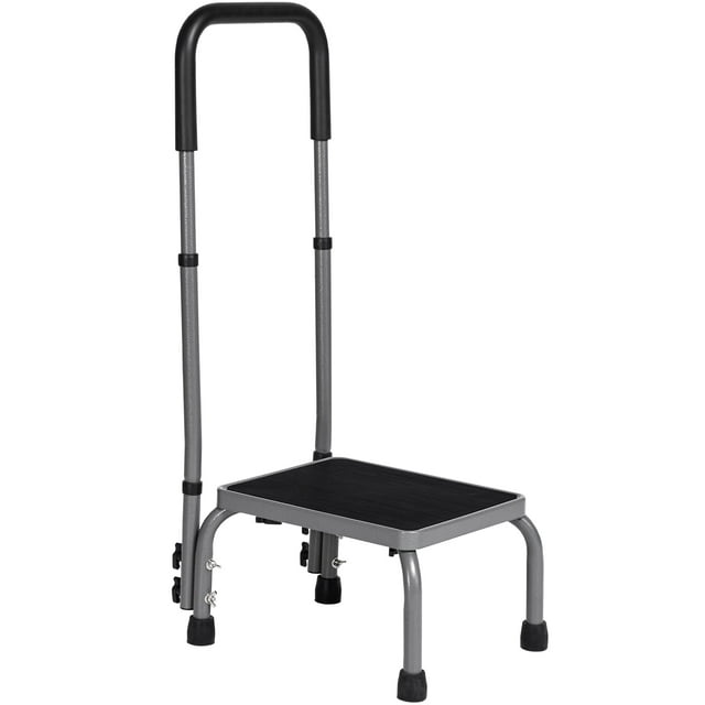 Naipo Medical Step Stool with Handle, Non - Slip Platform Adjustable Height Footstool for Seniors, Elderly & Disabled, Steel Holds up to 300 lbs, Gray - NAIPO