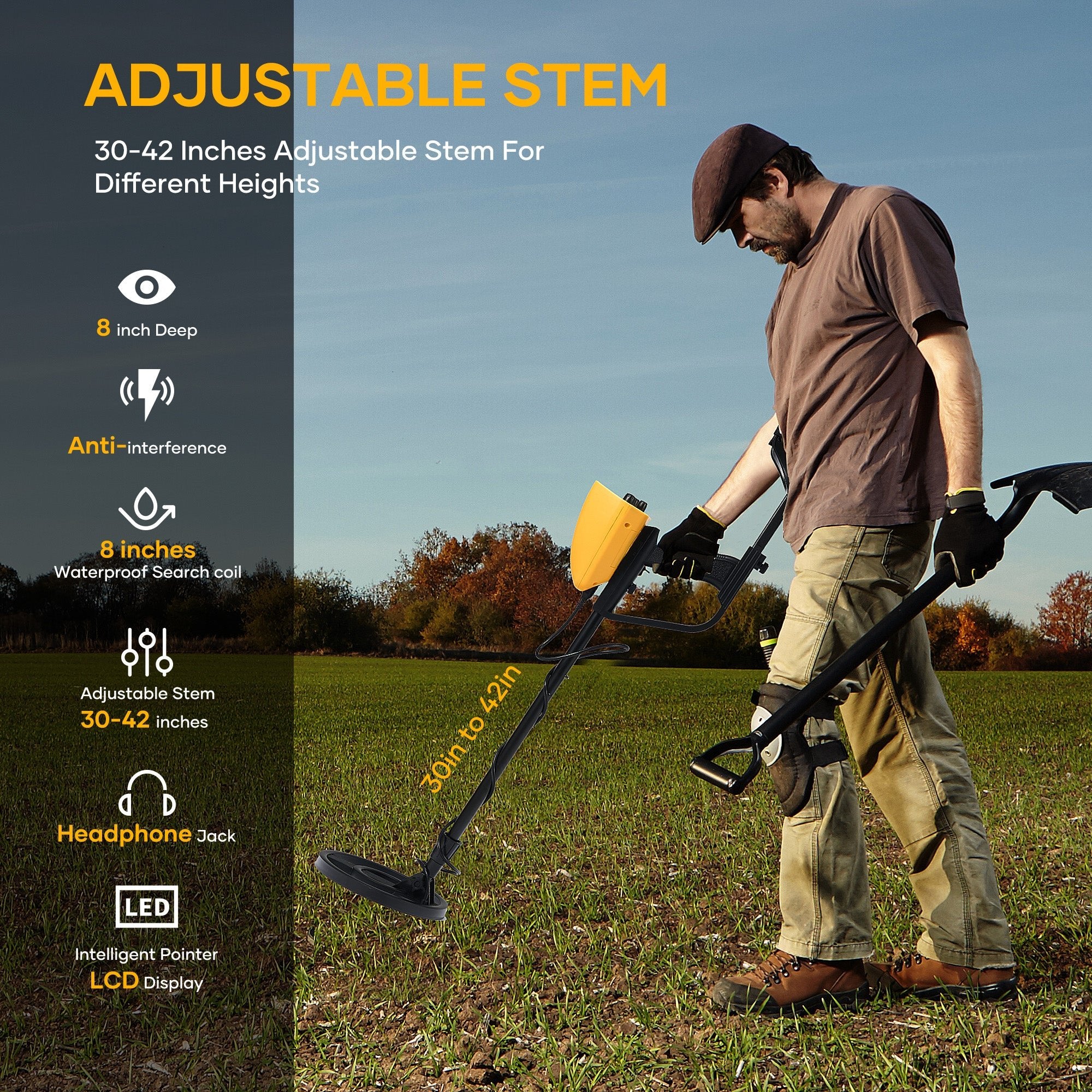 Naipo Metal Detector for Adults & Kids,Waterproof Professional Higher Accuracy Gold Detector with LCD Display, Adjustable 30" to 42" Gold Detector Outdoor for Gift - NAIPO