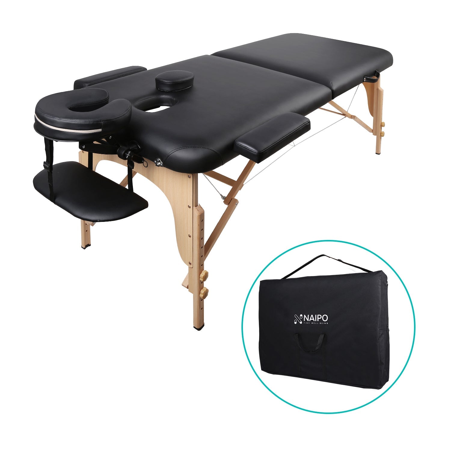 Naipo MGBC-201H Portable Massage Table with 2 Fold Wooden Naipo MGBC-201H Portable Massage Table with 2 Fold Wooden