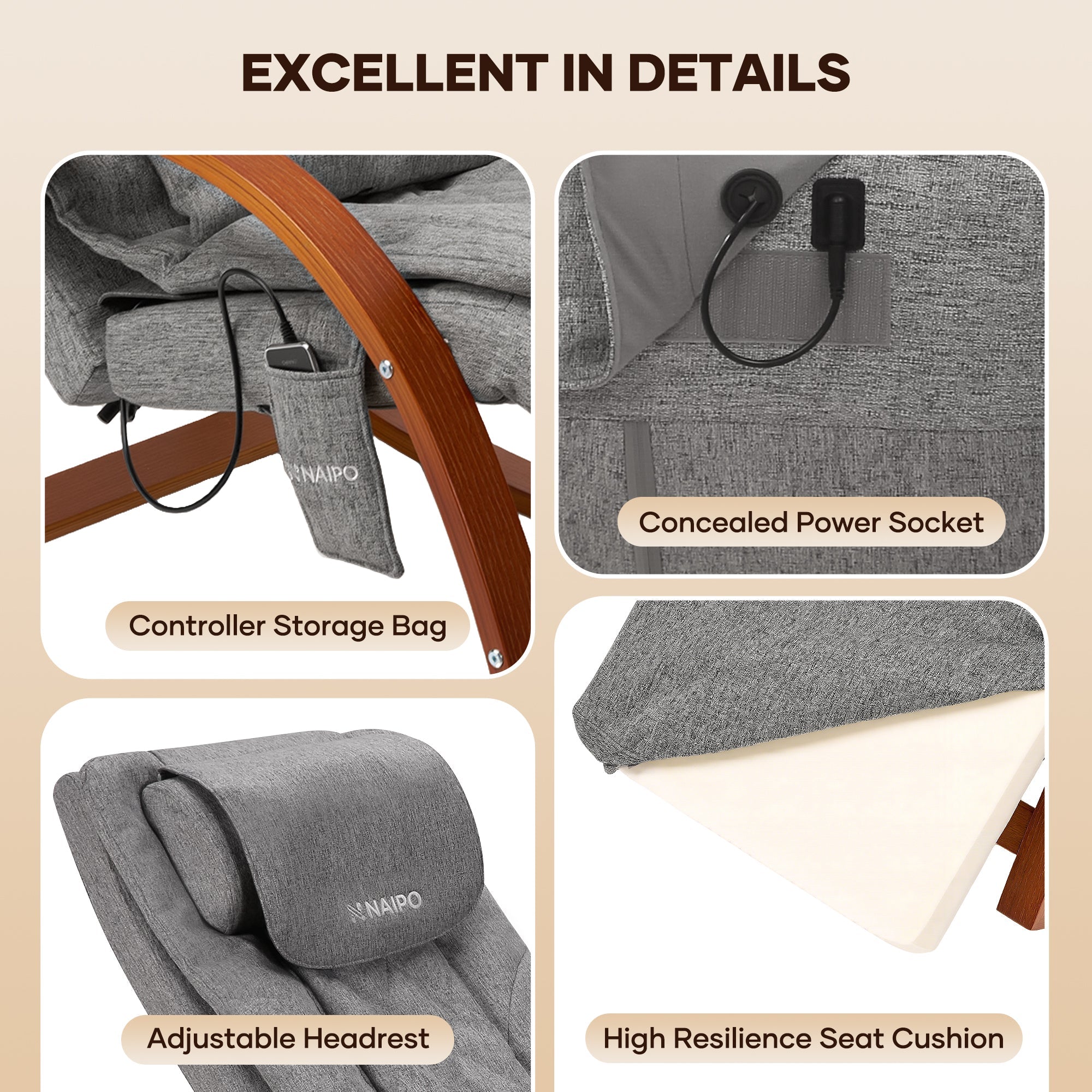 NAIPO MGC - 2300P Rocking Wooden Massage Chair - Christmas Gift for Him/Her - NAIPO