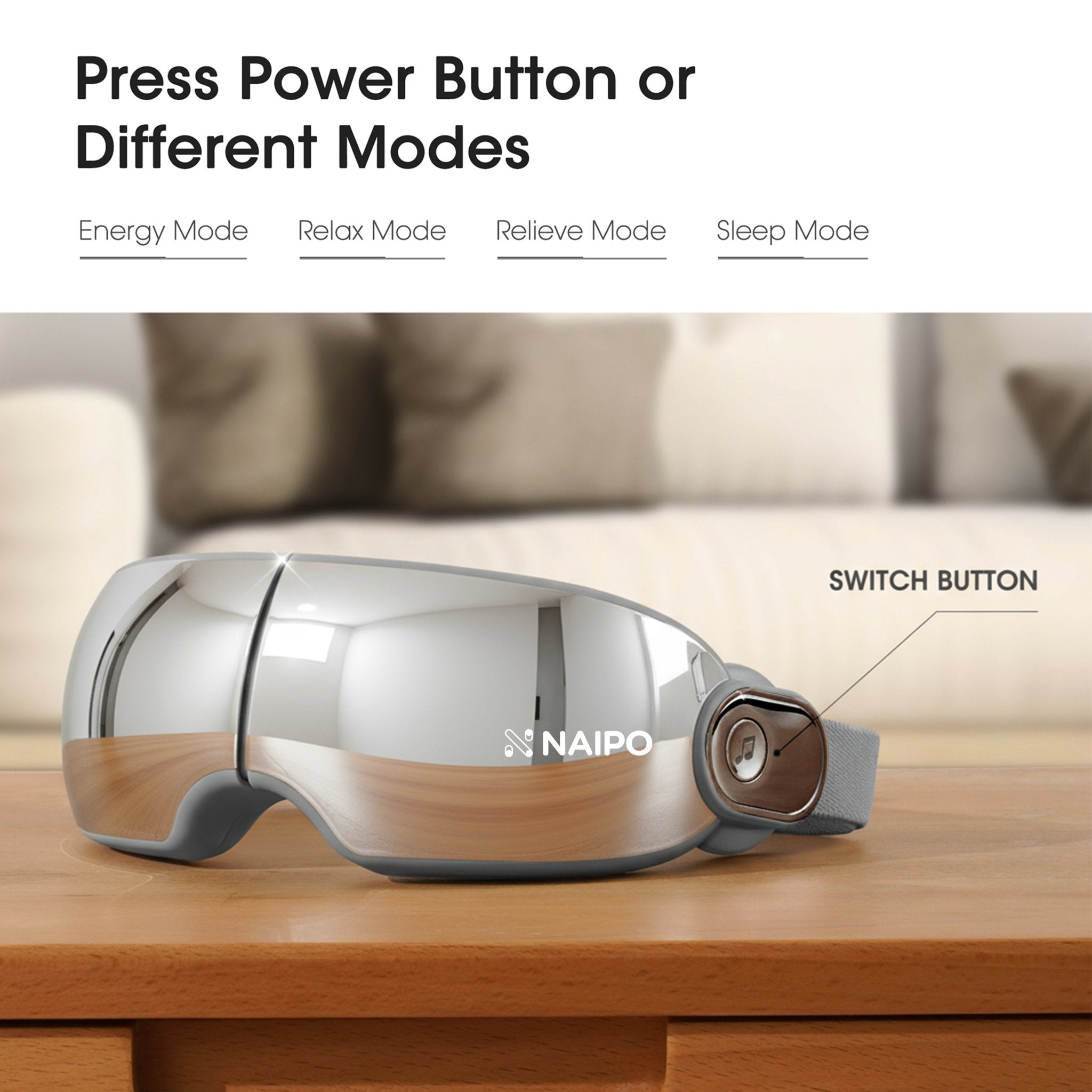 NAIPO MGE - 2302 Eye Massager with Heat & Vibration – 5 Massage Modes and Bluetooth Music - NAIPO