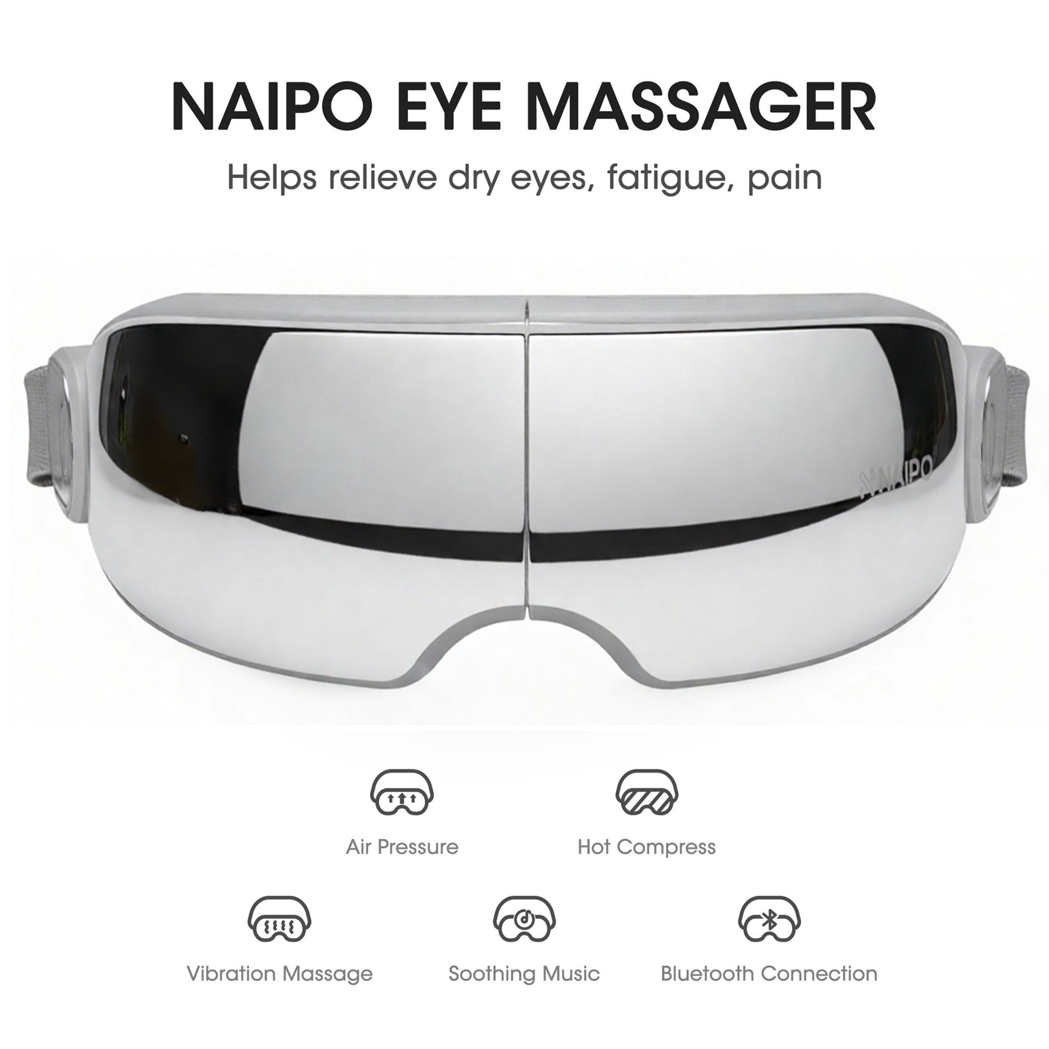 NAIPO MGE - 2302 Eye Massager with Heat & Vibration – 5 Massage Modes and Bluetooth Music - NAIPO