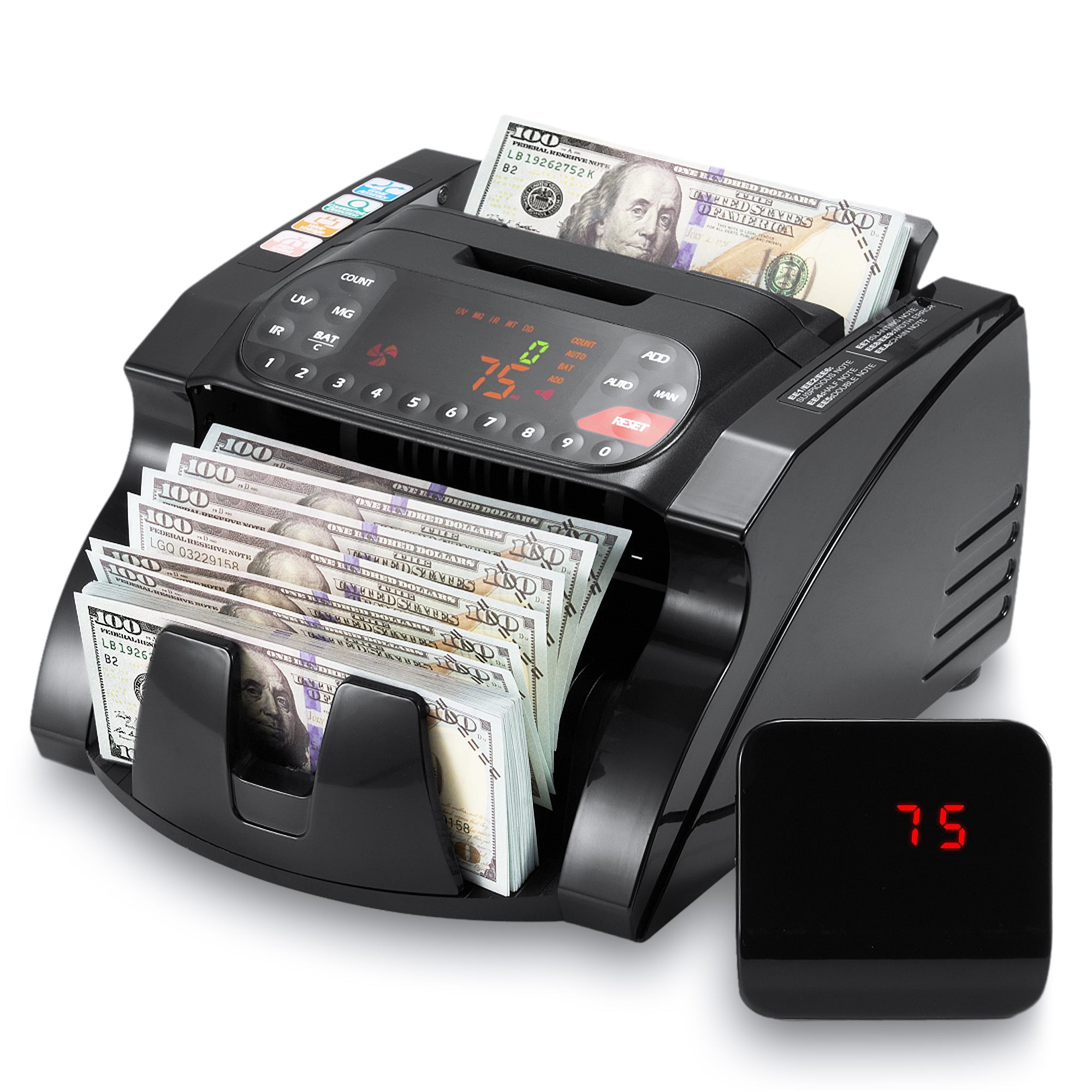 Naipo Money Counter Machine Automatic Advanced Counterfeit Detection Bill Counter, Dollar, Euro UV/MG/IR Cash Identifiable Counterfeit 1000 Bills Per Min, Black