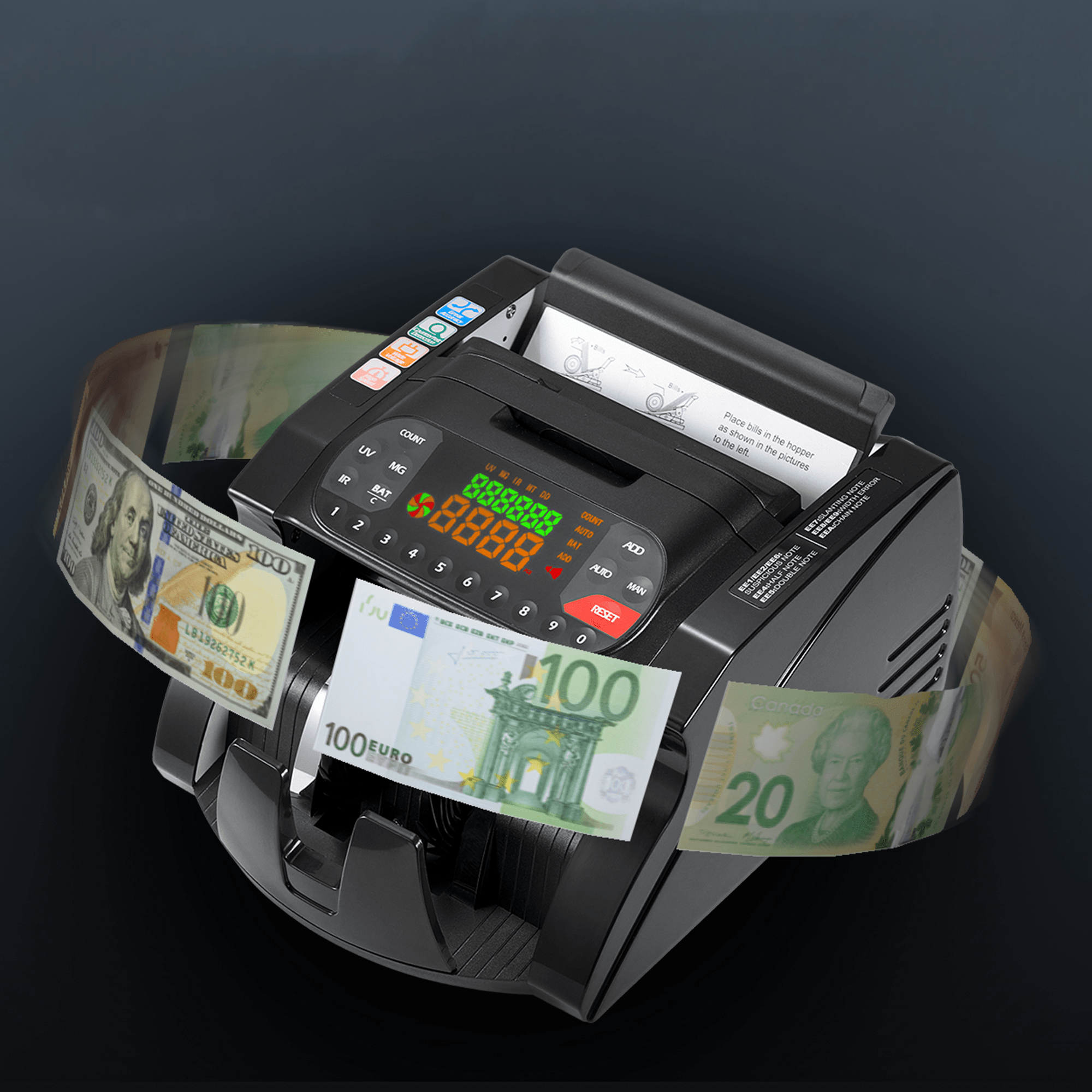 Naipo Money Counter Machine Professional Bill Counter Machine with Advanced UV/MG/IR/DD Detection – High-Speed 1000 Bills/Min, Supports USD & EUR, Count Tracking Only (No Total Value) (No ratings yet)