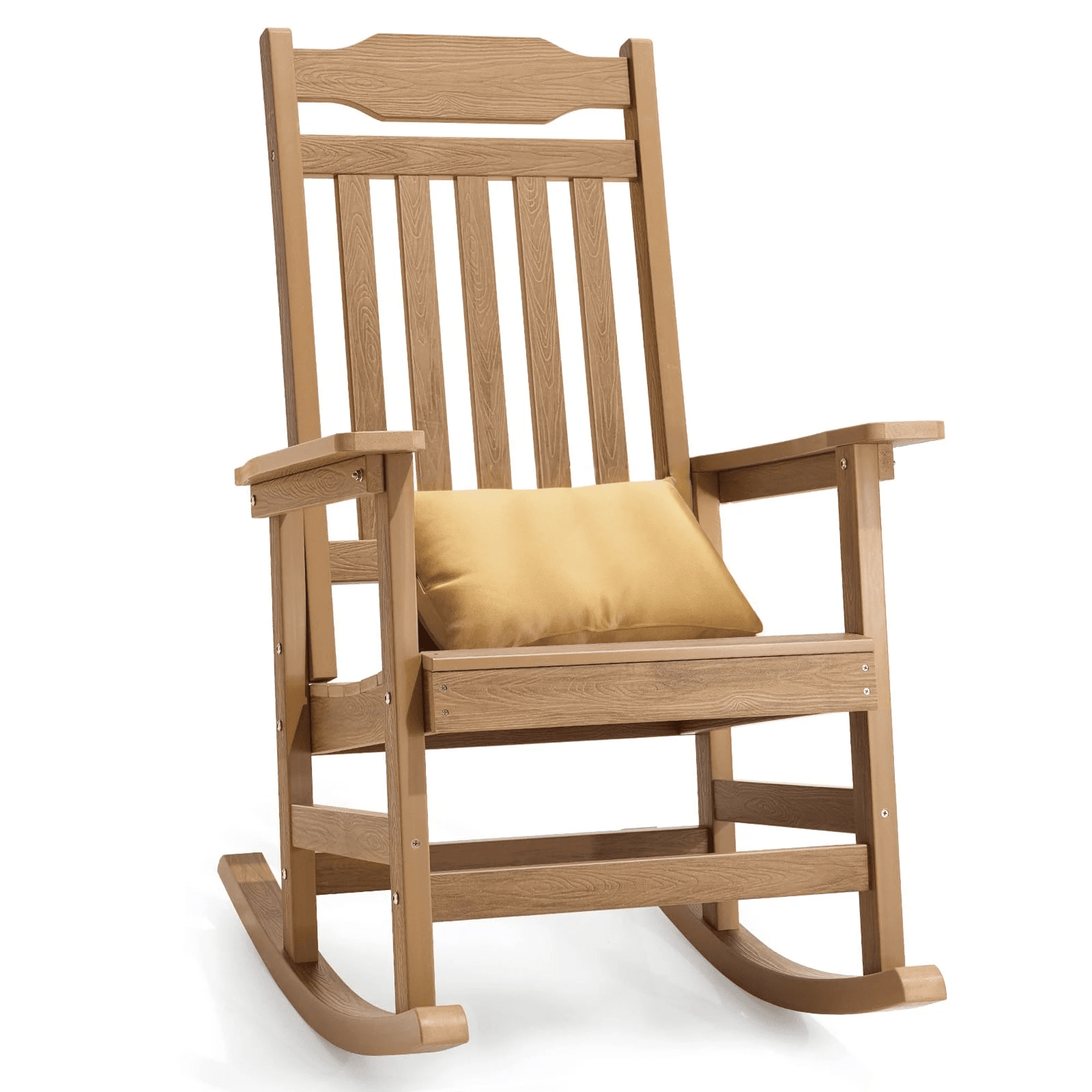 Naipo Patio Rocking Chair All-Weather, Porch Rocker Chair 400 lbs Capacity, Outdoor and Indoor, Teak