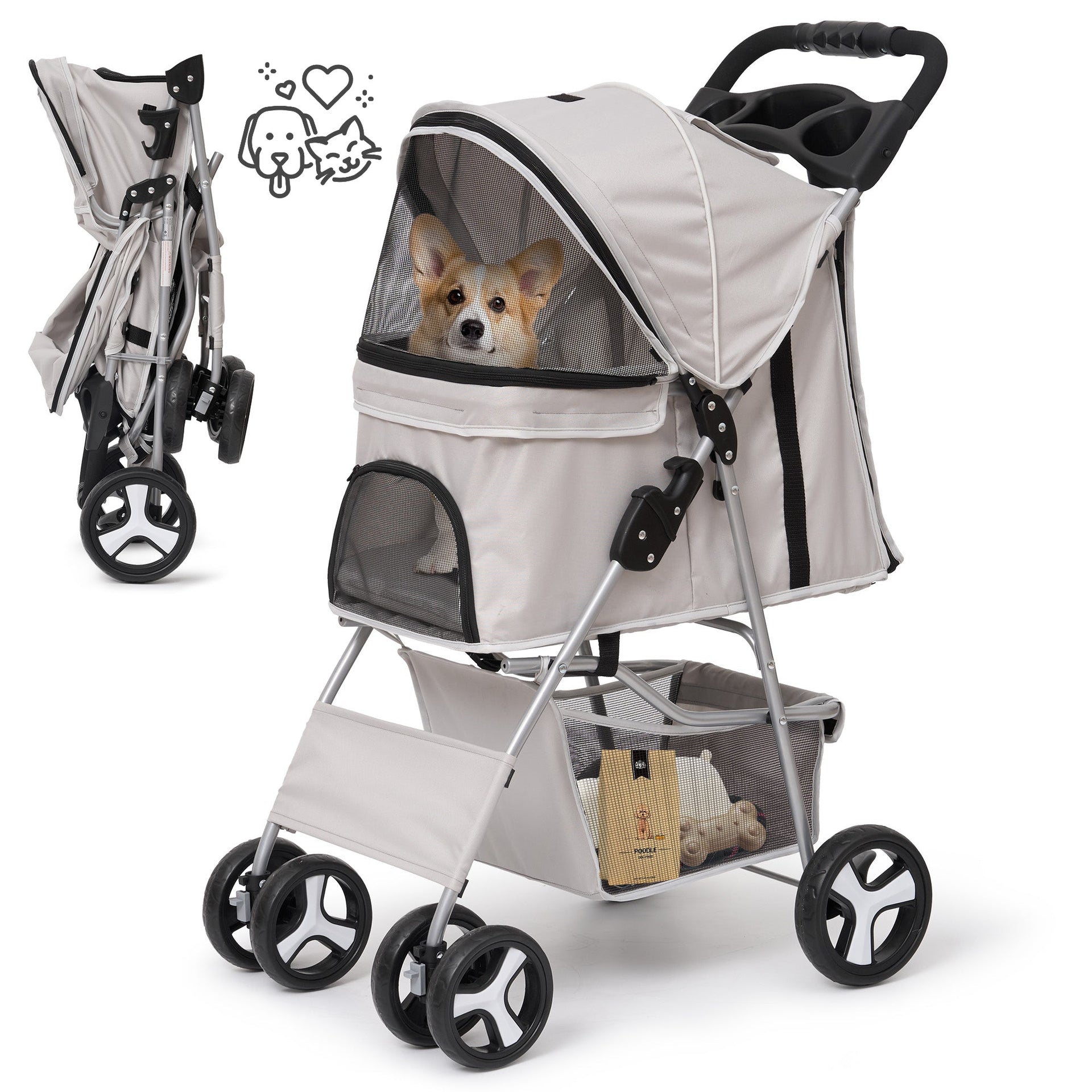 Naipo Pet Dog Stroller for Small Dogs and Cats,One-Click Folding 4-Whe