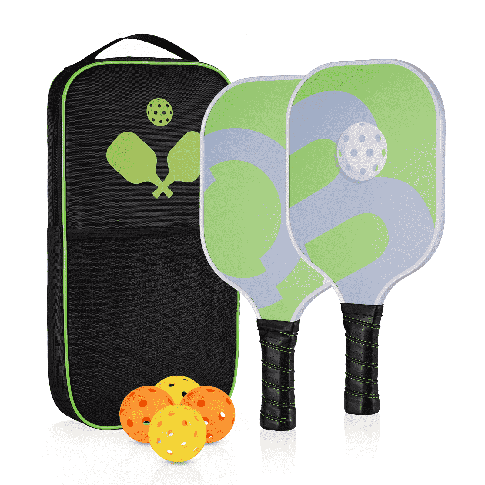 Naipo Pickleball Paddle Set with 2 Paddles 4 balls and Carry Bag Anti - Slip Sweat - Absorbing Grip Portable Fiberglass Surface for Men Women - NAIPO