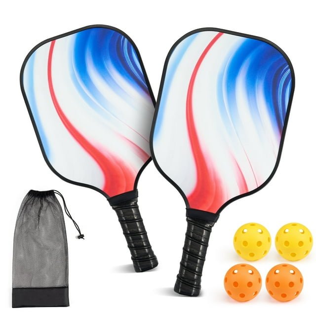 Naipo Pickleball Paddles Set with 2 Portable Pickle Ball Rackets Fiberglass Surface 4 Pickle Balls Lightweight for Family Outdoor Indoor