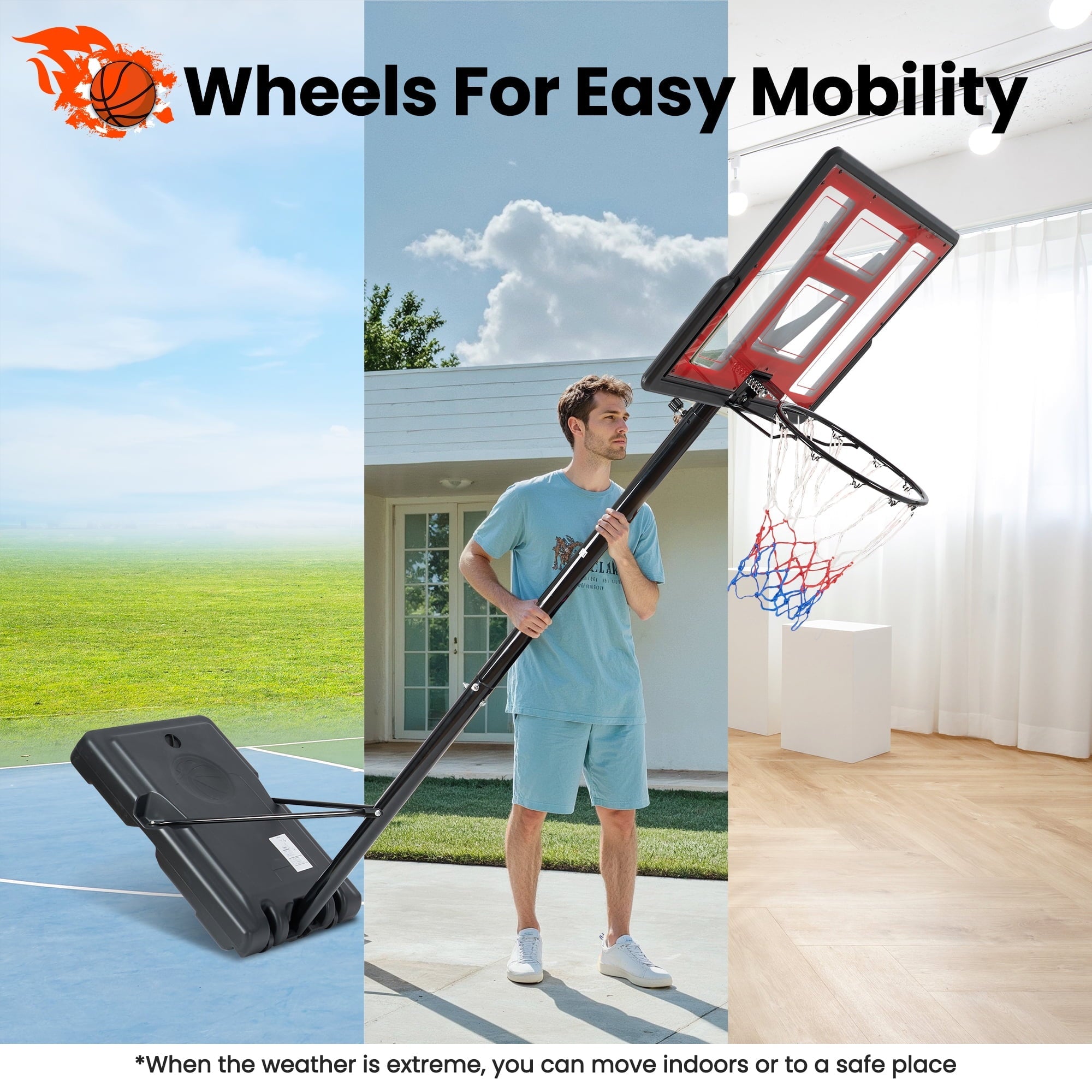 Naipo Portable Basketball Goal Basketball Hoop 44 Inch Outdoor Basketball Hoops Backboard with 7 .5 to 10 ft Adjustable Indoor - NAIPO