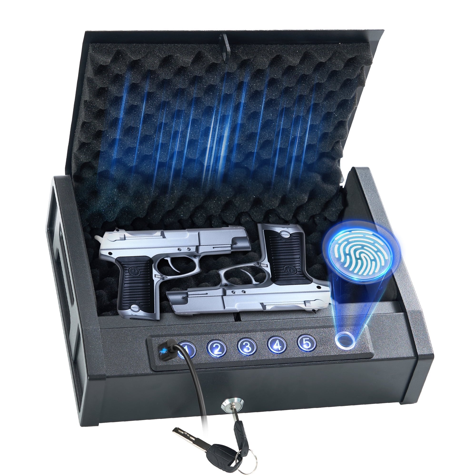 Naipo Portable Gun Safe for 2 Handgun with LED Display Pistols Safe 100 Fingerprint, 5 Passwords , 2 Keys Gun Safe with Biometric Home Office Handbag - NAIPO