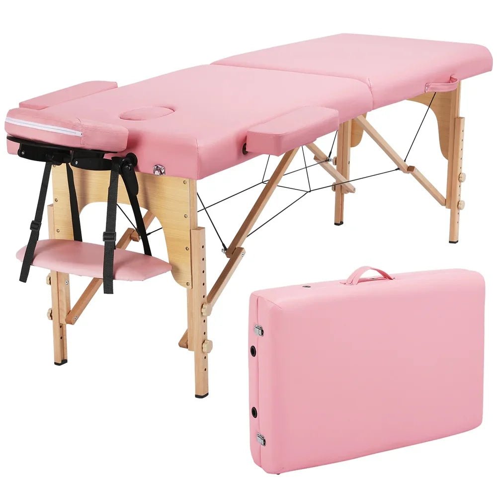 Naipo Portable Massage Table Pink Wide Massage Bed 84 Inches Spa Bed 2 Fold Adjustable 9 Heigh Salon Bed Face Cradle Bed Carry Case - Light Pink - NAIPO