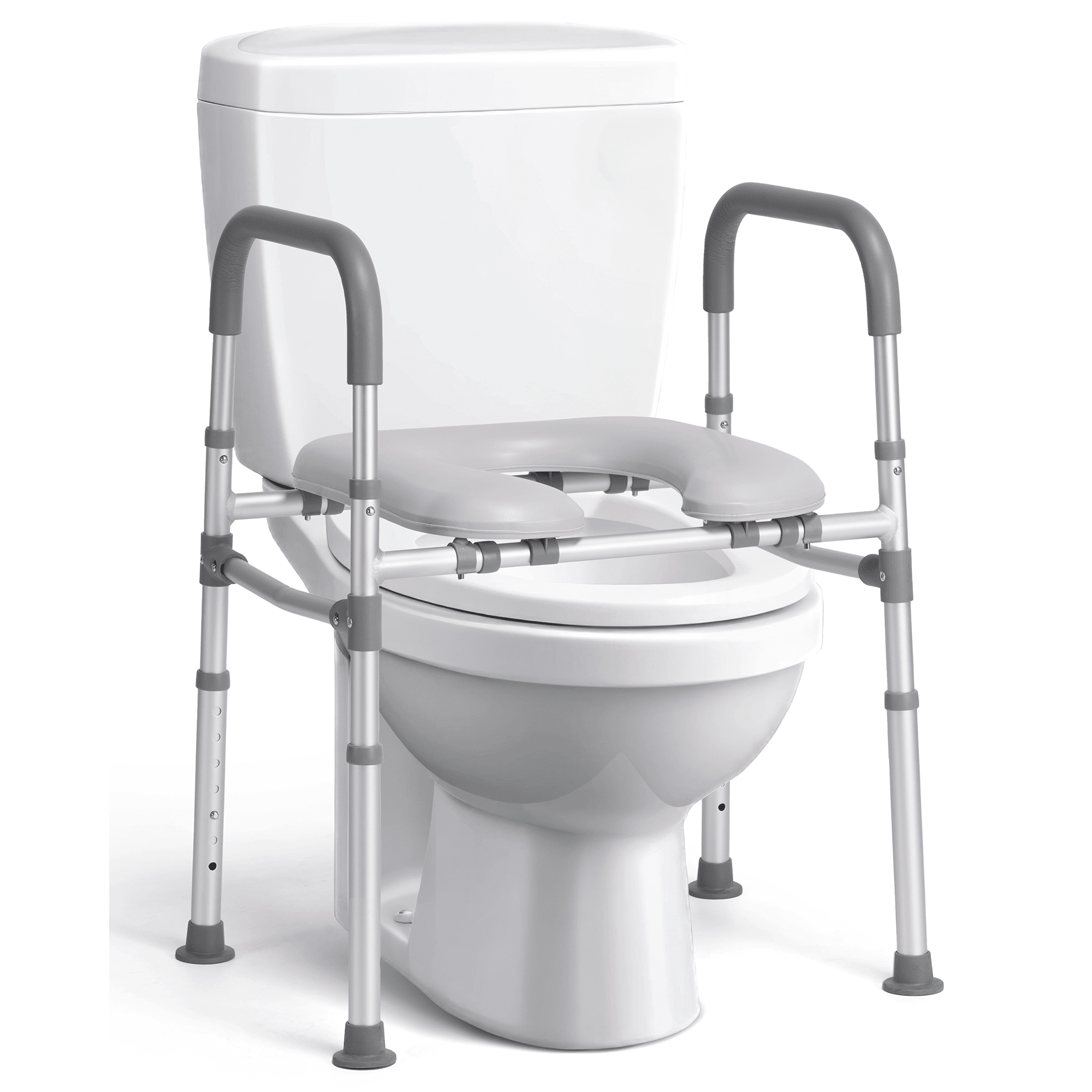 Naipo Raised Toilet Seat with Handles & Padded, Toilet Seat Risers for Seniors and Pregnant, Supports Up to 300Lbs, Gray