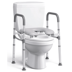 Naipo Raised Toilet Seat with Handles & Padded, Toilet Seat Risers for Seniors and Pregnant, Supports Up to 300Lbs, Gray - NAIPO