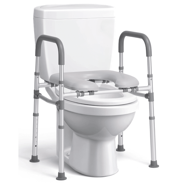 Naipo Raised Toilet Seat with Handles & Padded, Toilet Seat Risers for Seniors and Pregnant, Supports Up to 300Lbs, Gray