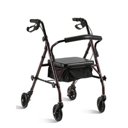 Naipo Rollator Walker with Seat, Steel Folding Rolling Medical Walker with 6 Inch Wheels, Supports up to 350 lbs, Burgundy Frame - NAIPO