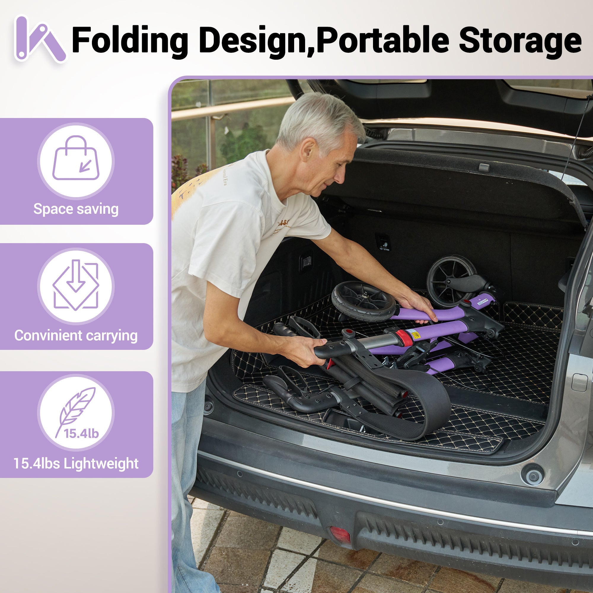 Naipo Rolling Walker with Seat and Brakes,300LBS Foldable Mobility Walking Aid for Seniors,8'' Big Wheels,Rolling Walker with Adjustable Handles - NAIPO