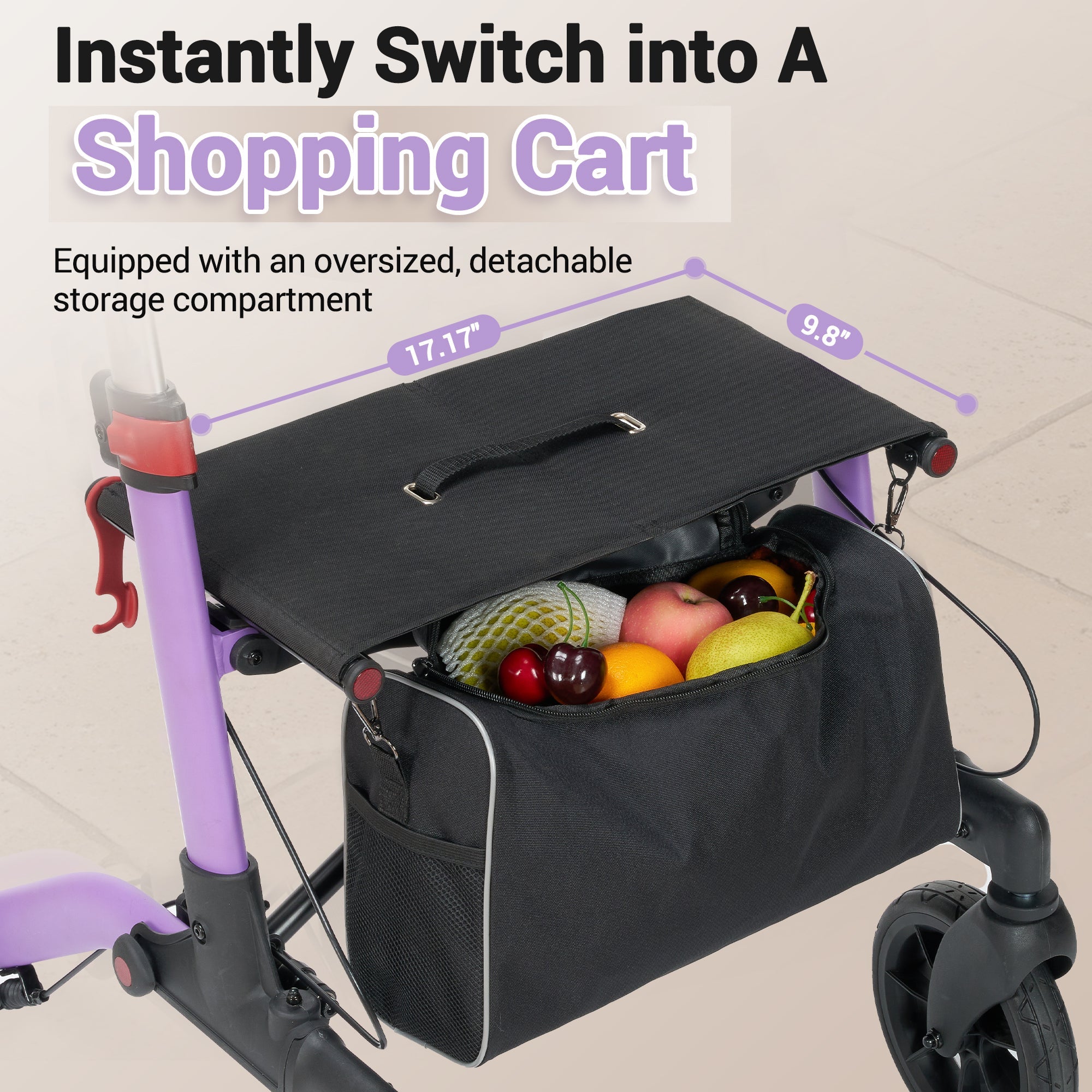 Naipo Rolling Walker with Seat and Brakes,300LBS Foldable Mobility Walking Aid for Seniors,8'' Big Wheels,Rolling Walker with Adjustable Handles - NAIPO