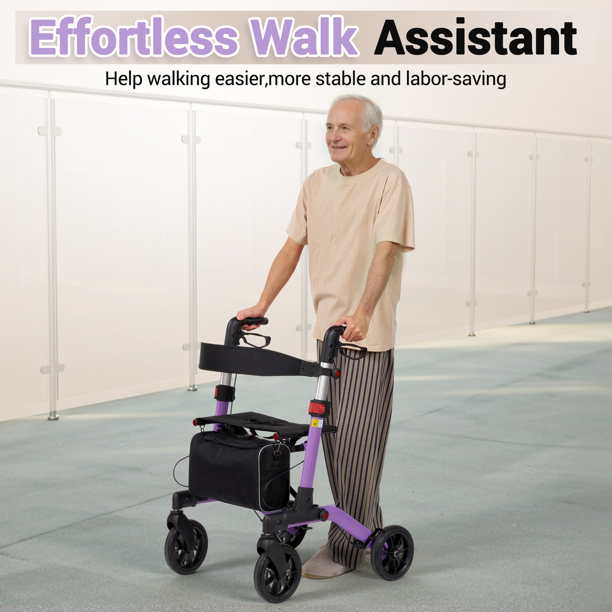 Naipo Rolling Walker with Seat and Brakes,300LBS Foldable Mobility Walking Aid for Seniors,8'' Big Wheels,Rolling Walker with Adjustable Handles - NAIPO