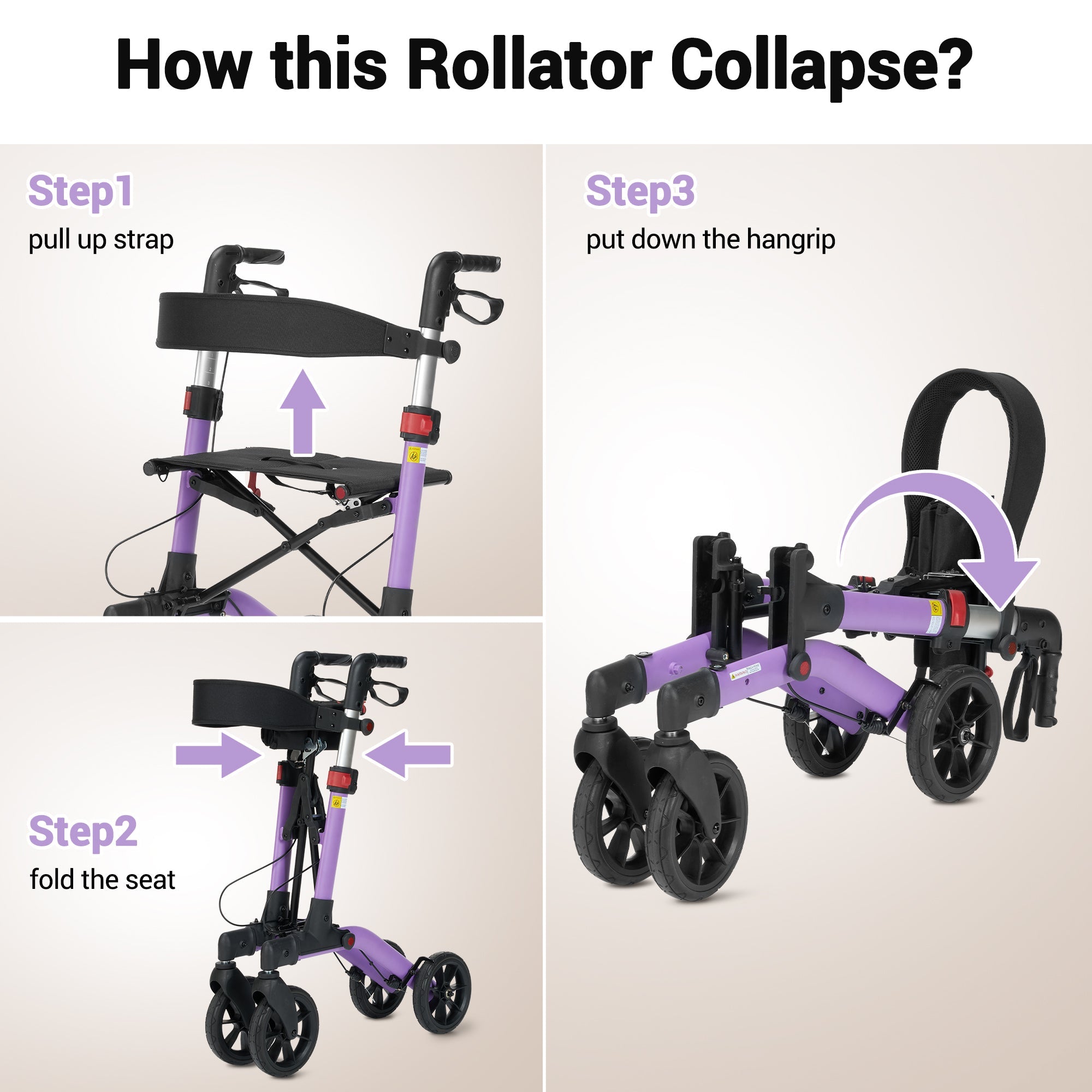 Naipo Rolling Walker with Seat and Brakes,300LBS Foldable Mobility Walking Aid for Seniors,8'' Big Wheels,Rolling Walker with Adjustable Handles - NAIPO