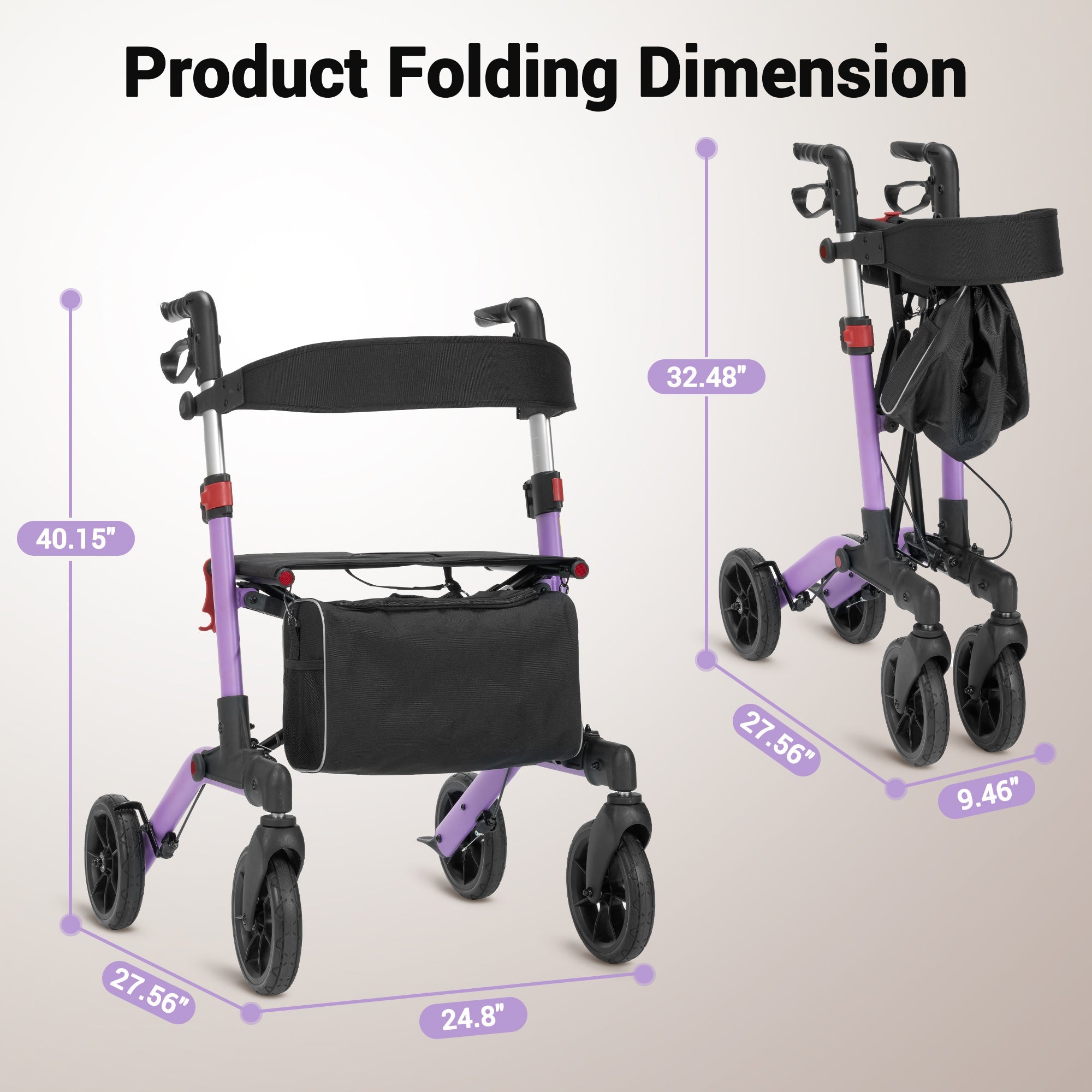 Naipo Rolling Walker with Seat and Brakes,300LBS Foldable Mobility Walking Aid for Seniors,8'' Big Wheels,Rolling Walker with Adjustable Handles - NAIPO