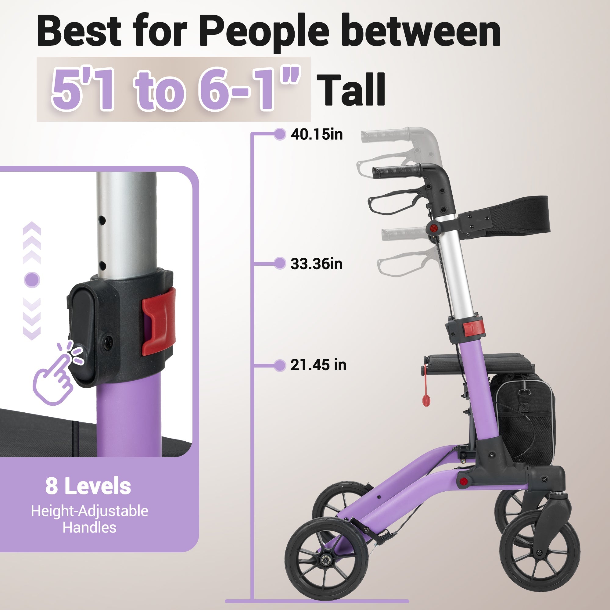 Naipo Rolling Walker with Seat and Brakes,300LBS Foldable Mobility Walking Aid for Seniors,8'' Big Wheels,Rolling Walker with Adjustable Handles - NAIPO