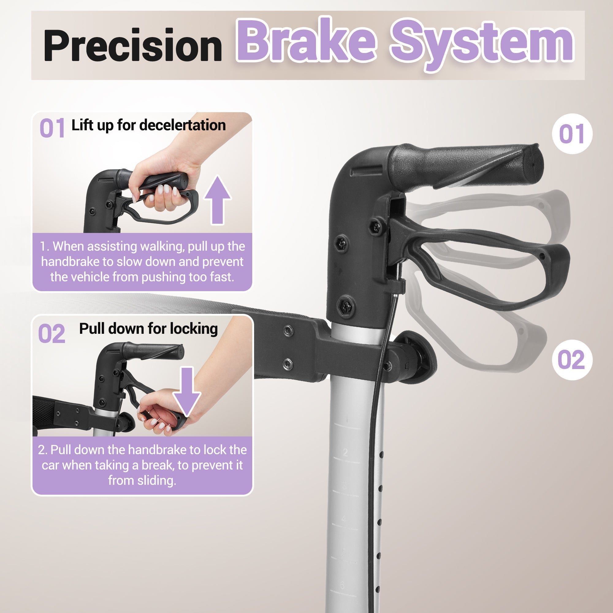 Naipo Rolling Walker with Seat and Brakes,300LBS Foldable Mobility Walking Aid for Seniors,8'' Big Wheels,Rolling Walker with Adjustable Handles - NAIPO