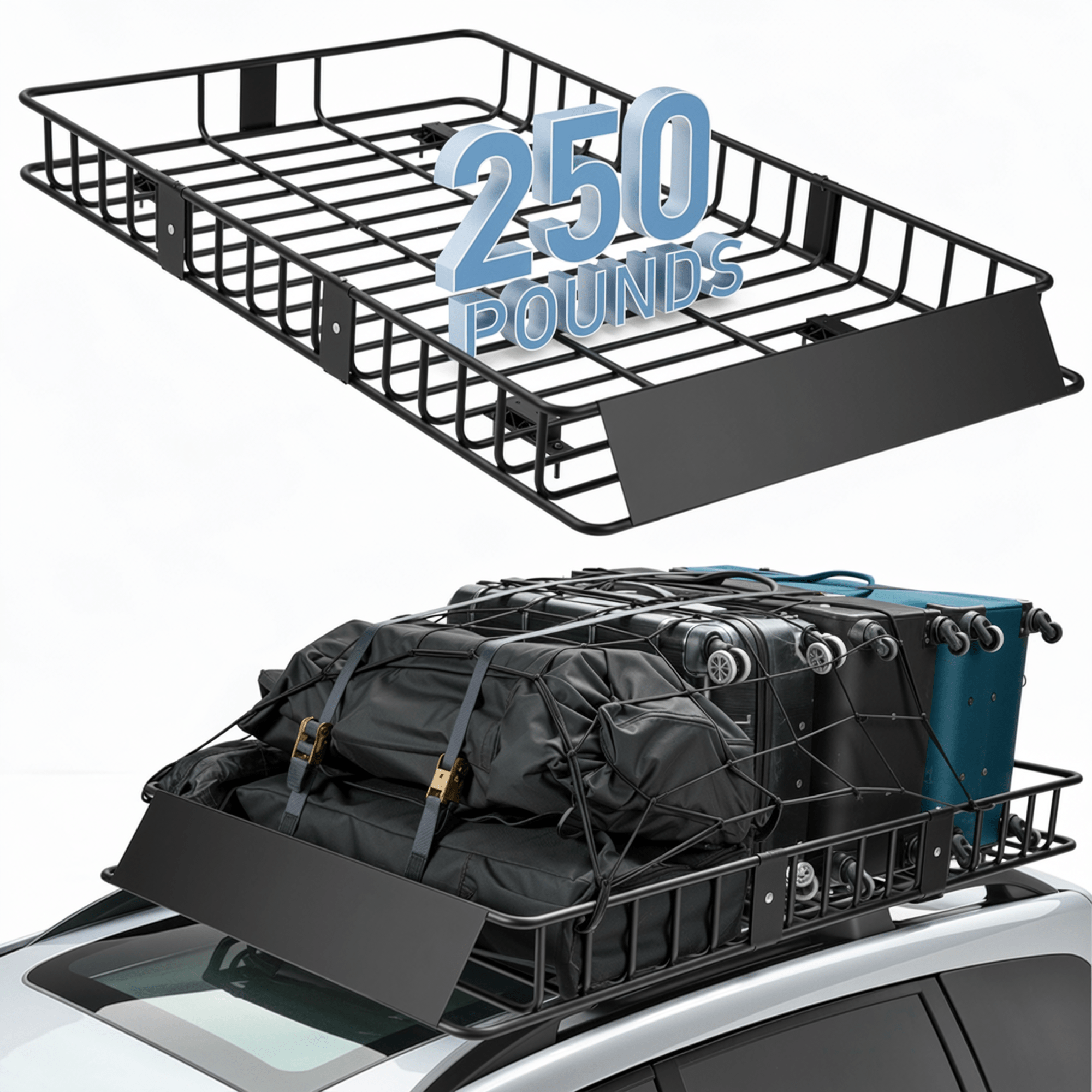 Naipo Roof Rack Cargo Basket,250 lb,64"x39"x6"Extendable Roof Luggage Holder Rack with 4 U - Bolts for SUV/MPV,Camping - NAIPO