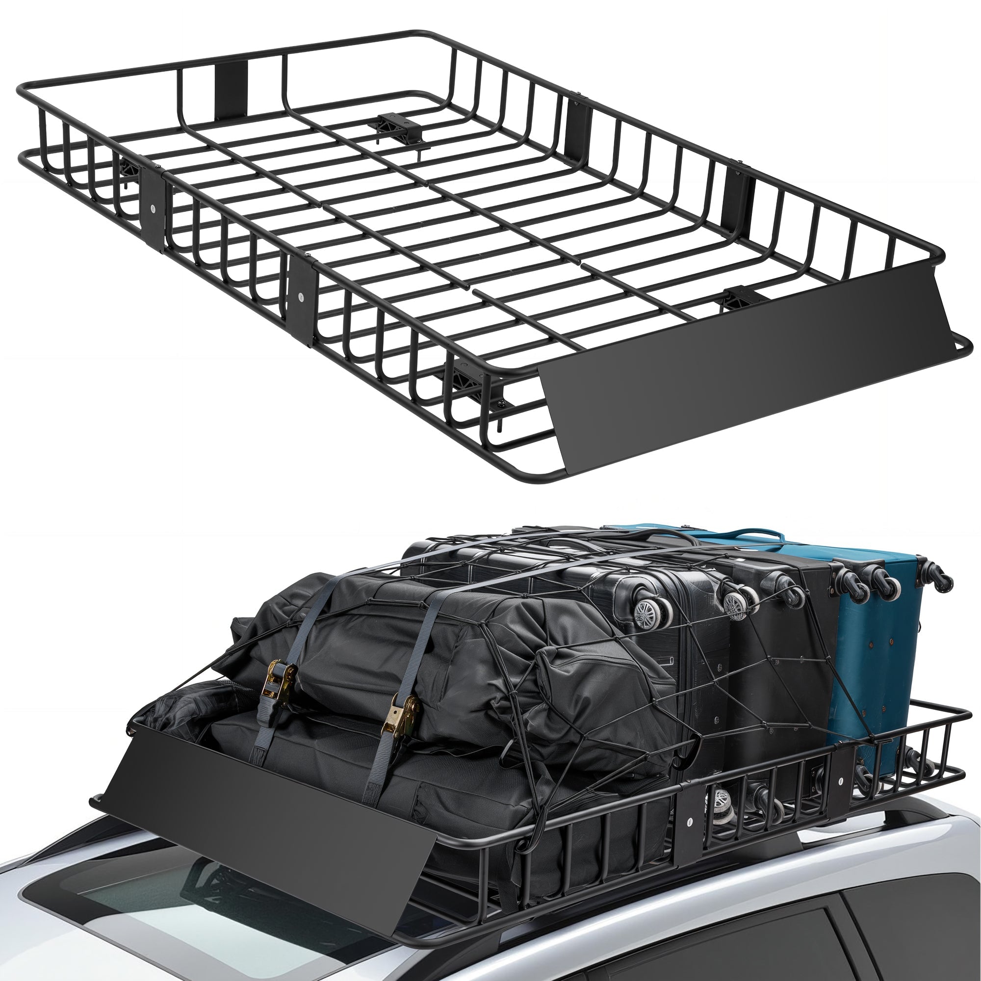 Naipo Roof Rack Cargo Carrier, 64.2"x 38.9"x 6" Heavy - Duty Extension Roof Basket, 500LB Capacity Universal Luggage Holder for SUV/RV, Black - NAIPO